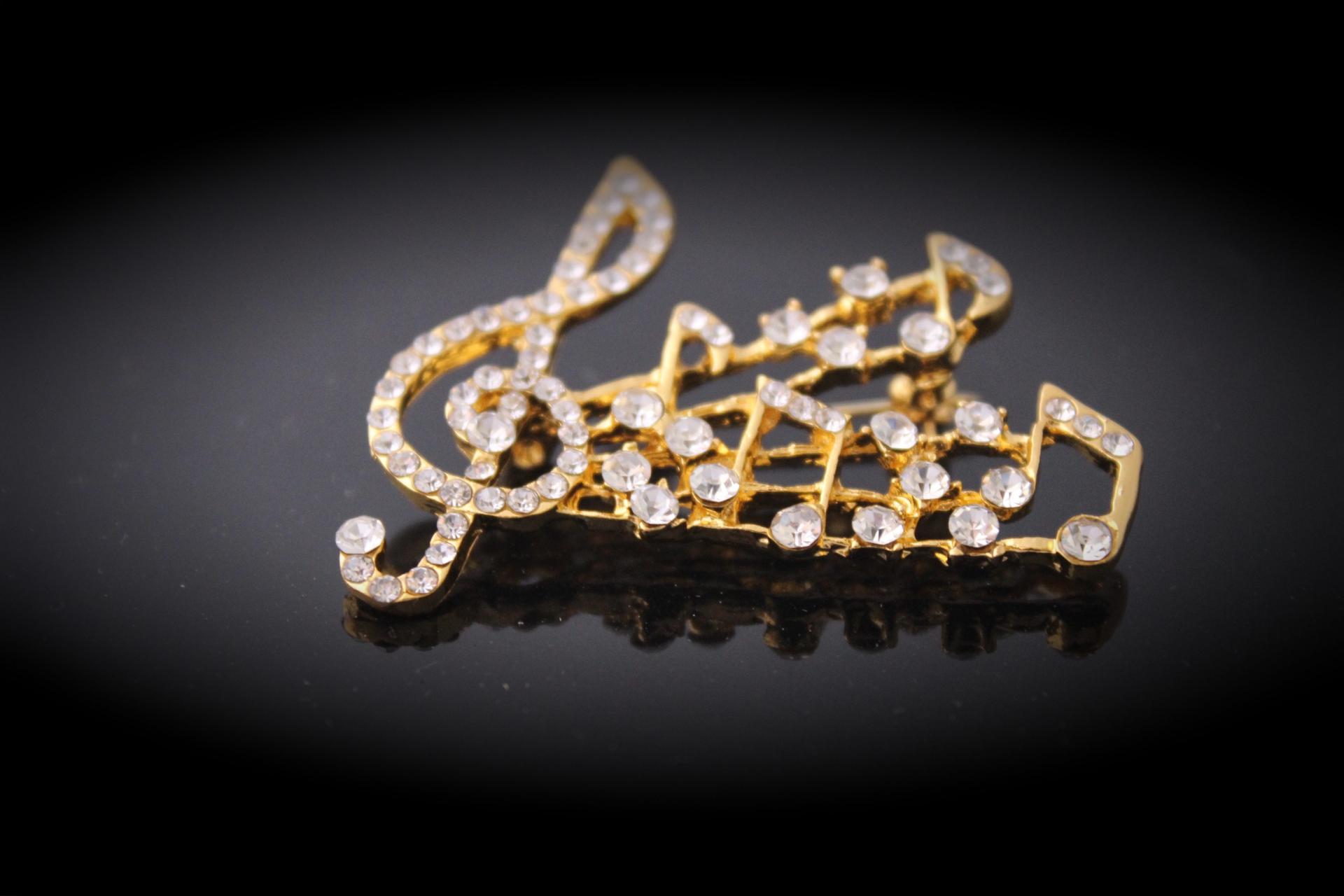 Music Note and Clef Brooch with Austrian Crystals