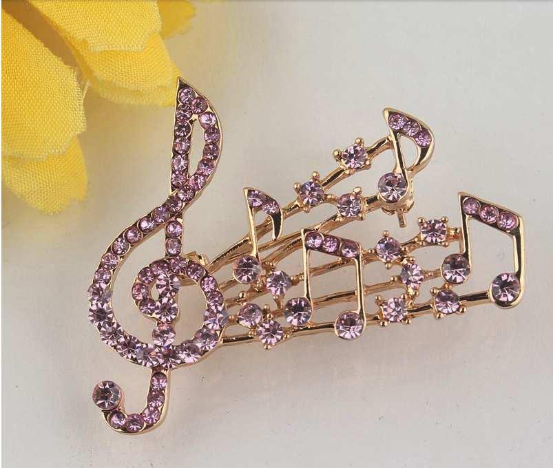 Music Note and Clef Brooch with Austrian Crystals