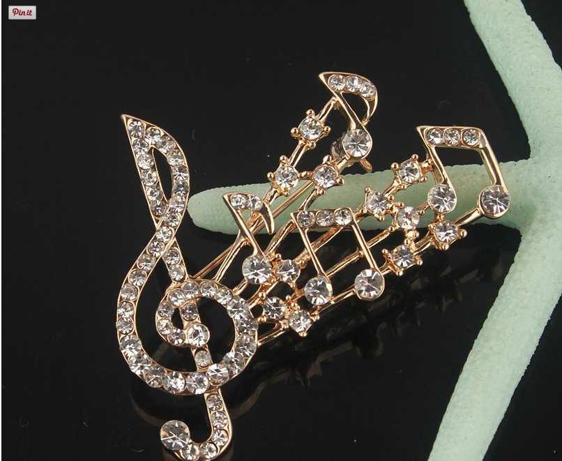 Music Note and Clef Brooch with Austrian Crystals