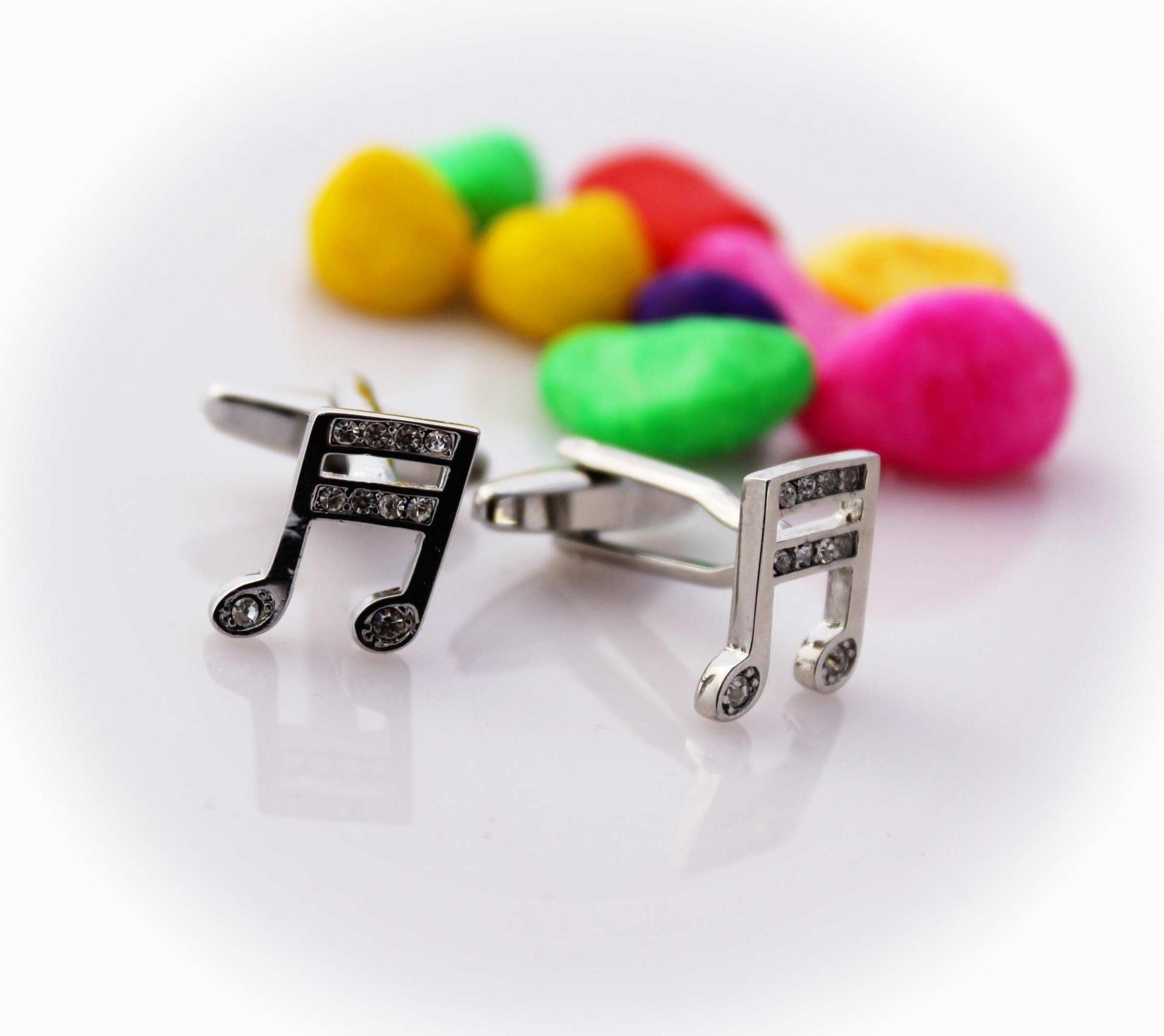 Music Note Cufflinks with Crystal Stones