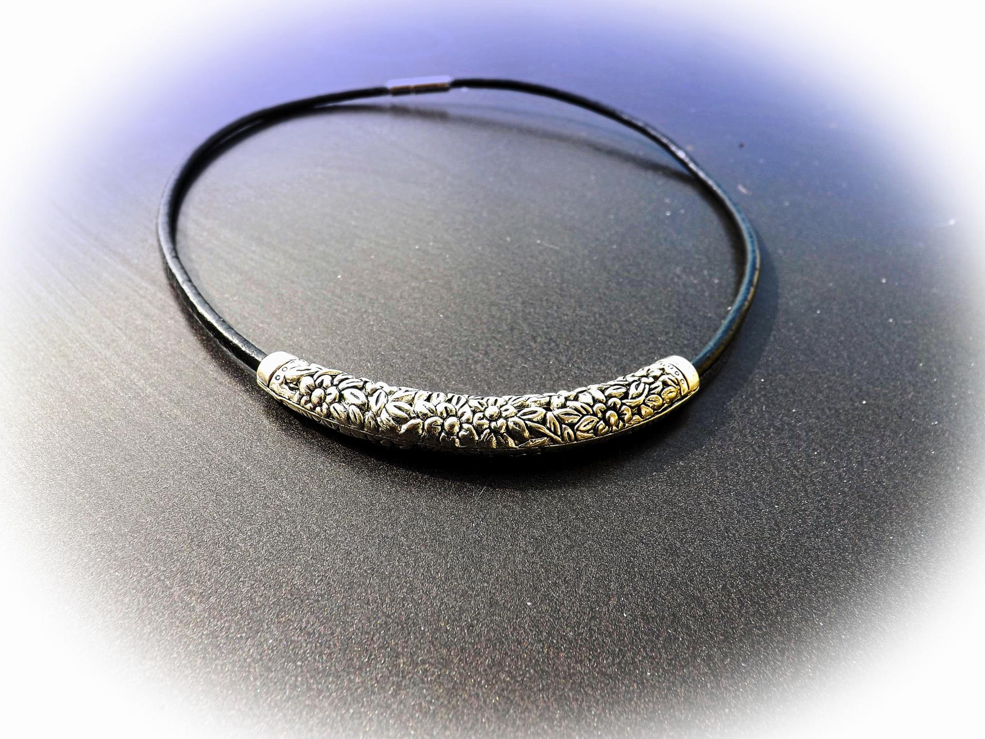 Curved Tube Vintage Antique Silver Choker Necklace