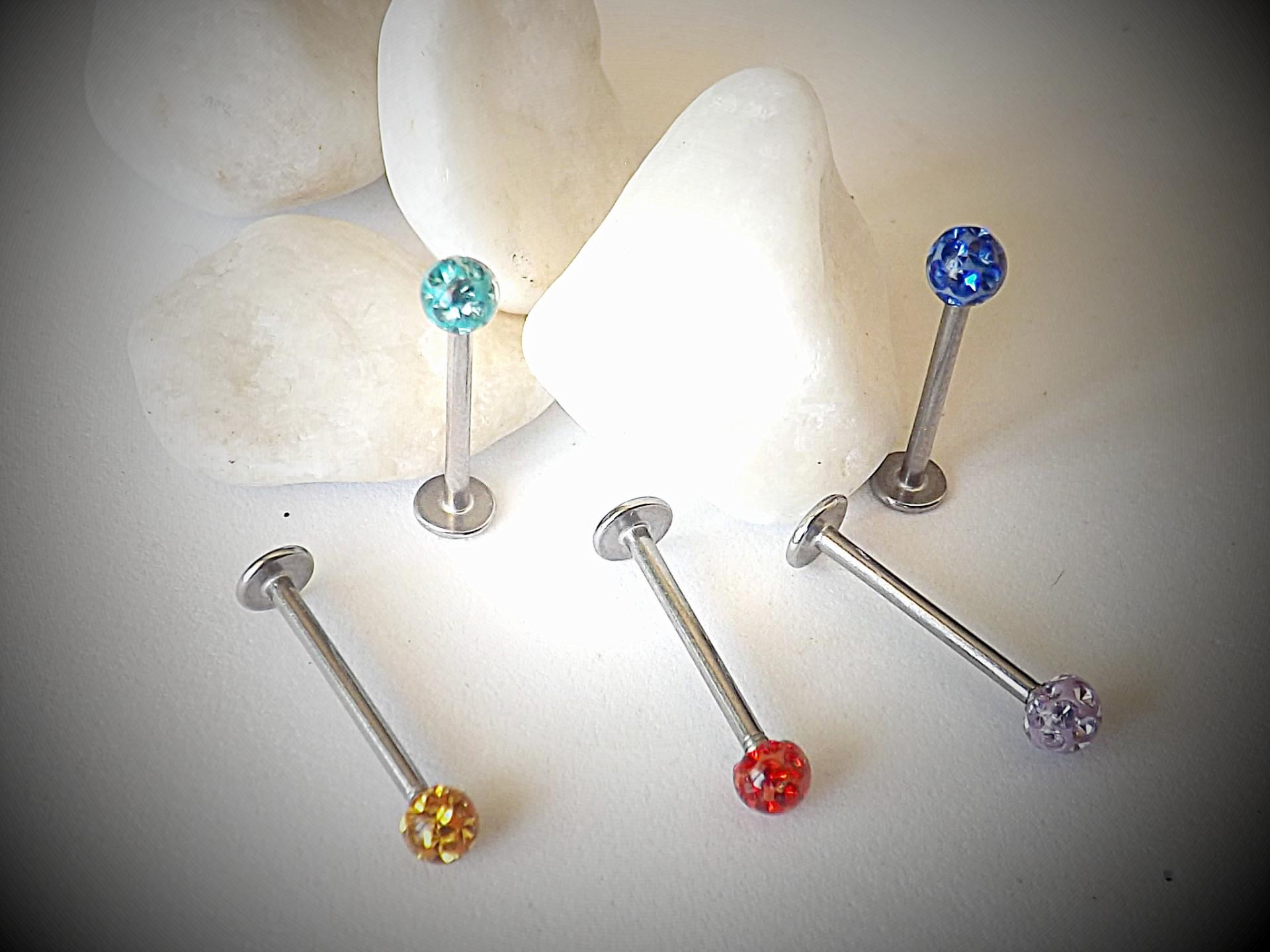 Stainless Steel Labrets With Disco Ball - Choice of length and Colour