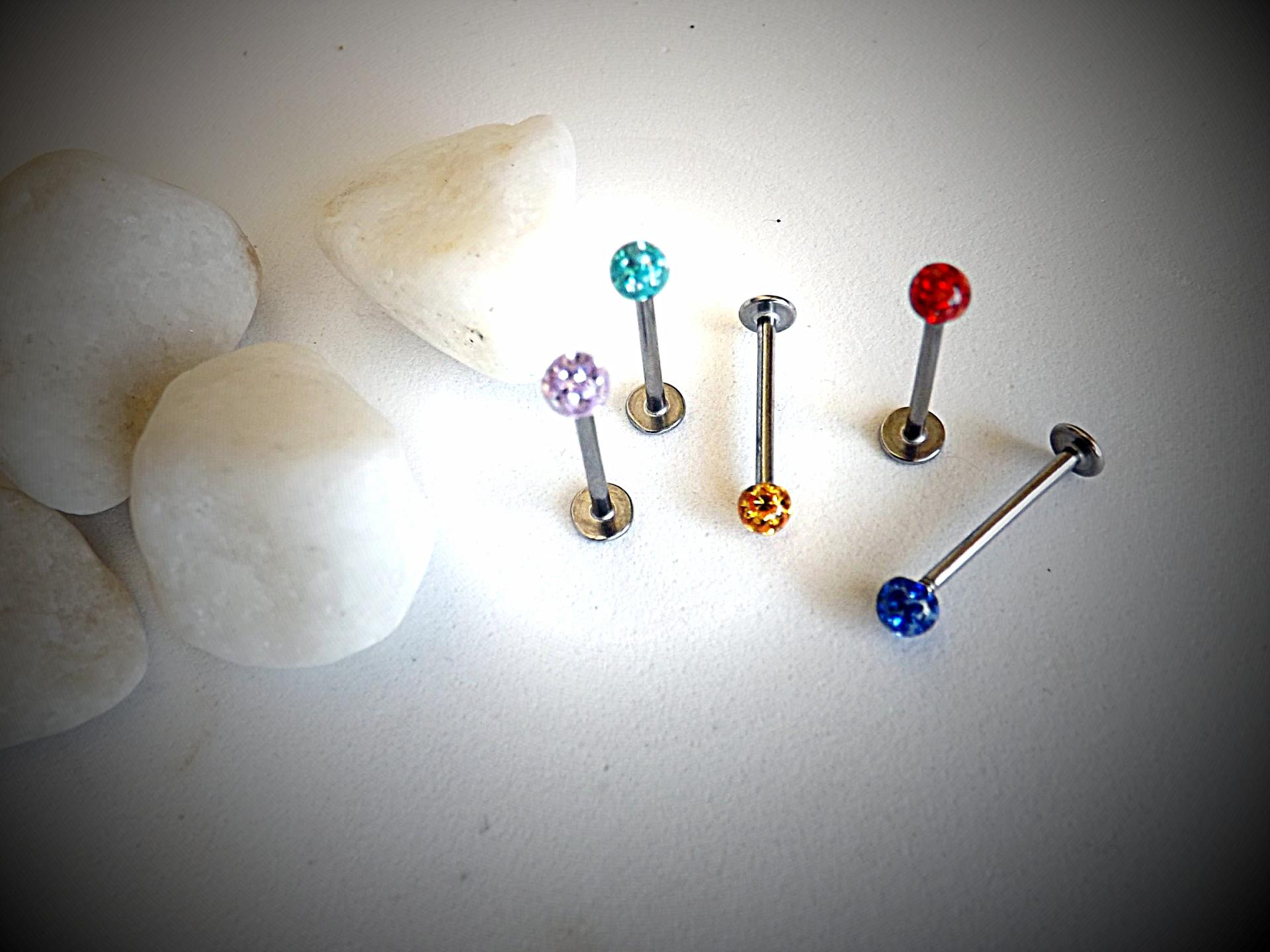Stainless Steel Labrets With Disco Ball - Choice of length and Colour