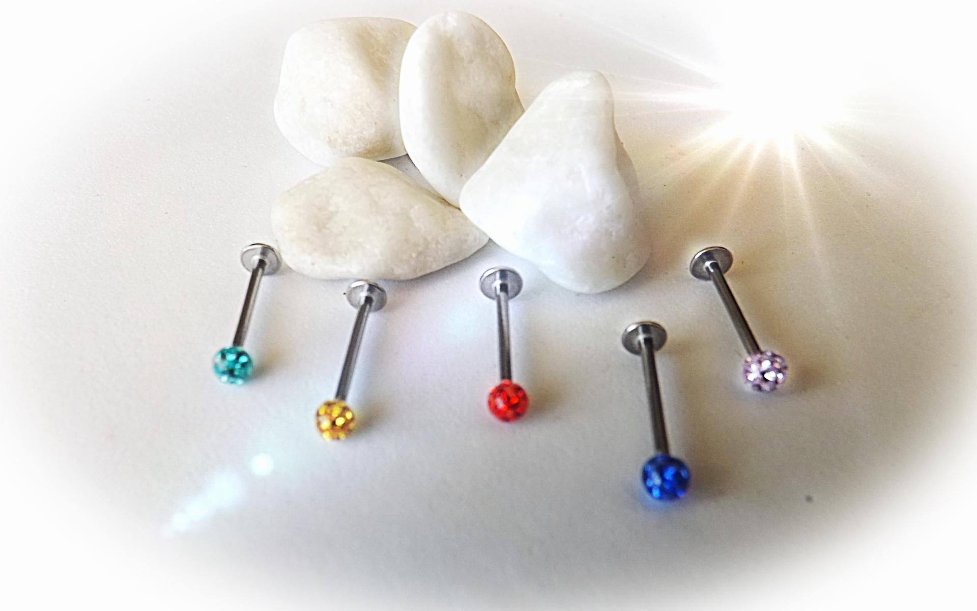 Stainless Steel Labrets With Disco Ball - Choice of length and Colour