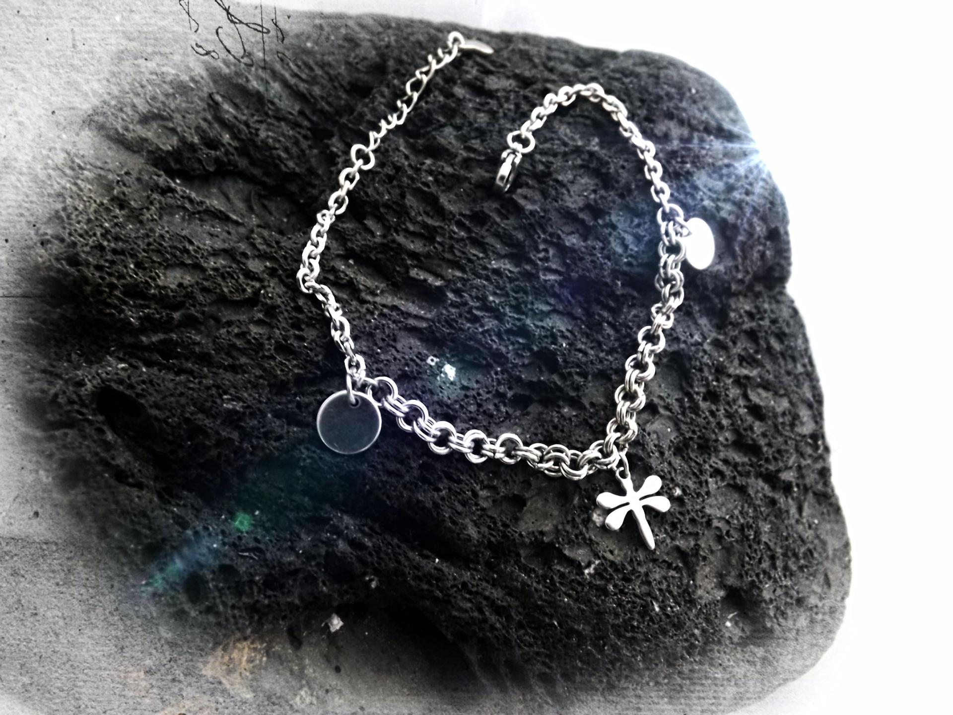 Dragonfly Circle Disc Love Heart Charm Bracelet