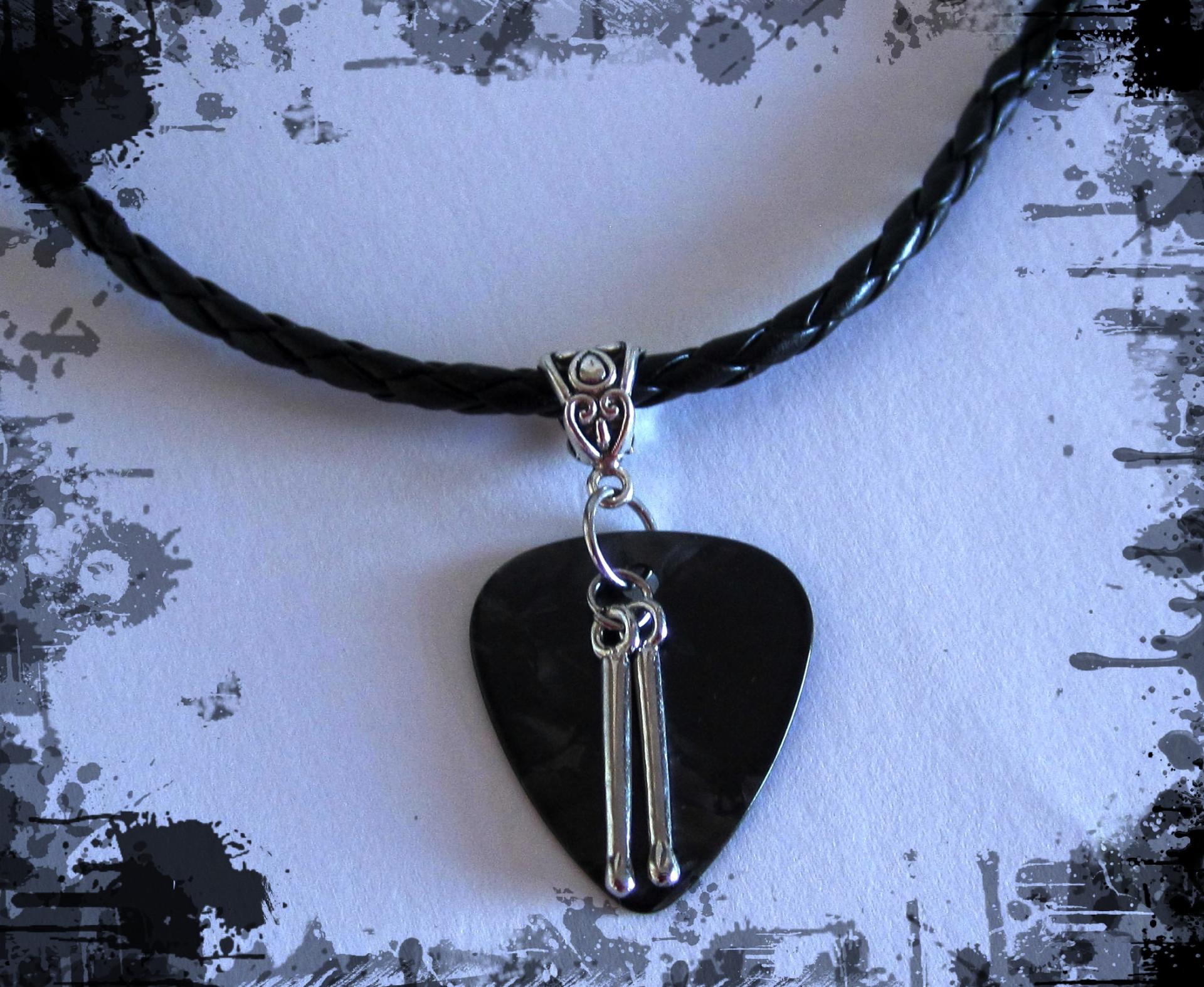 Drumsticks on Guitar Pick Necklace