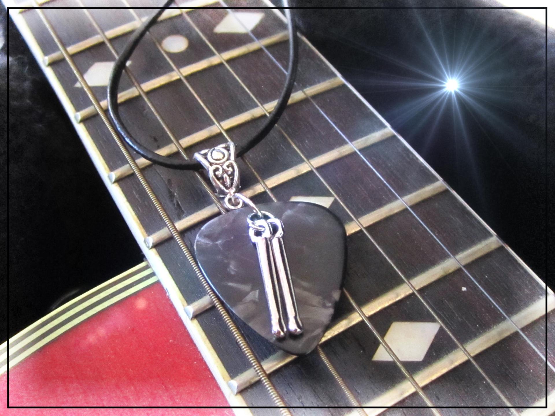 Drumsticks on Guitar Pick Necklace