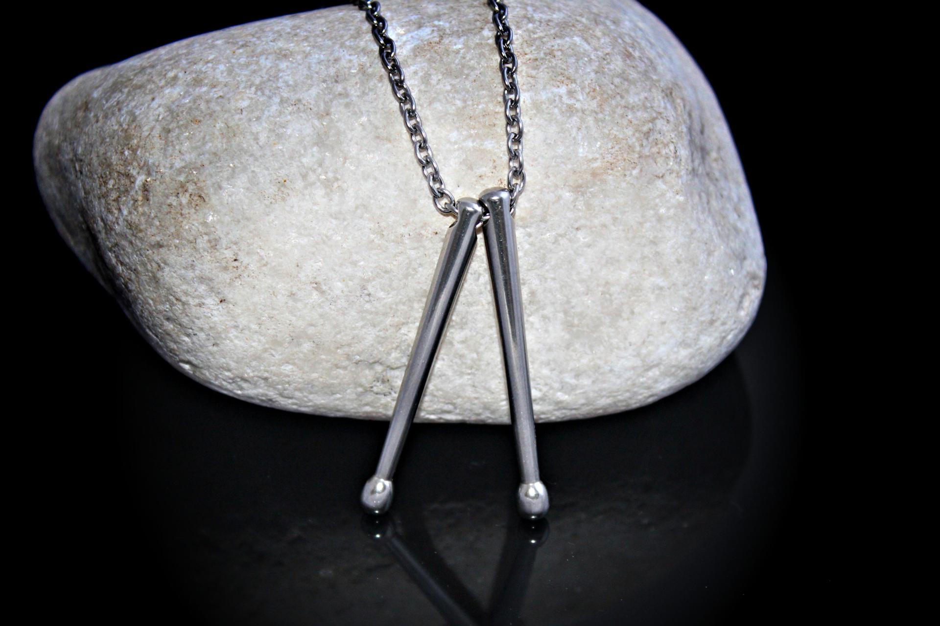 Drum Sticks Necklace - Stainless Steel