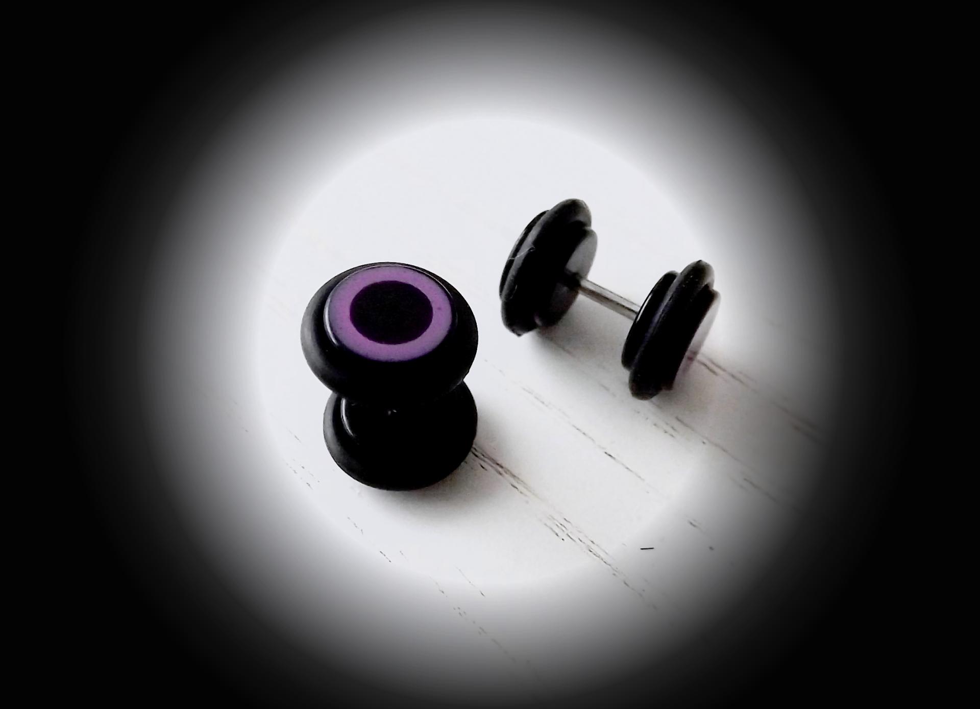 Fake Ear Plug with O Ring - Stainless Steel Black & Purple