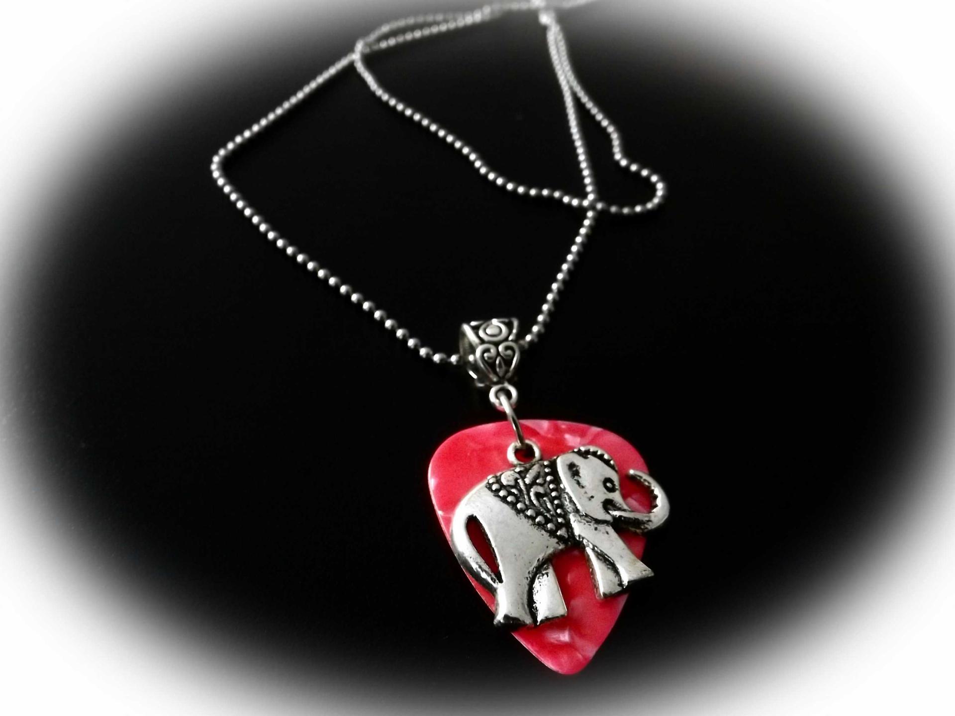Elephant Necklace - Elephant Charm on Guitar Pick - Customisable