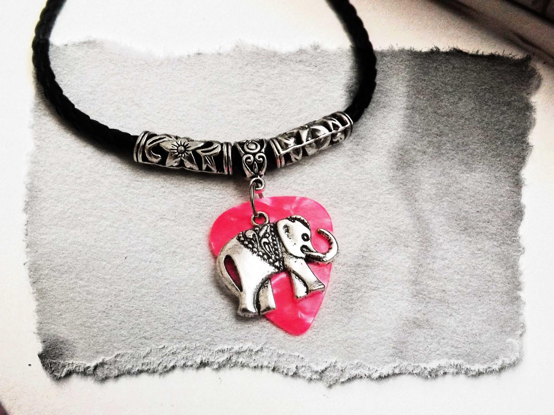 Elephant Necklace - Elephant Charm on Guitar Pick - Customisable