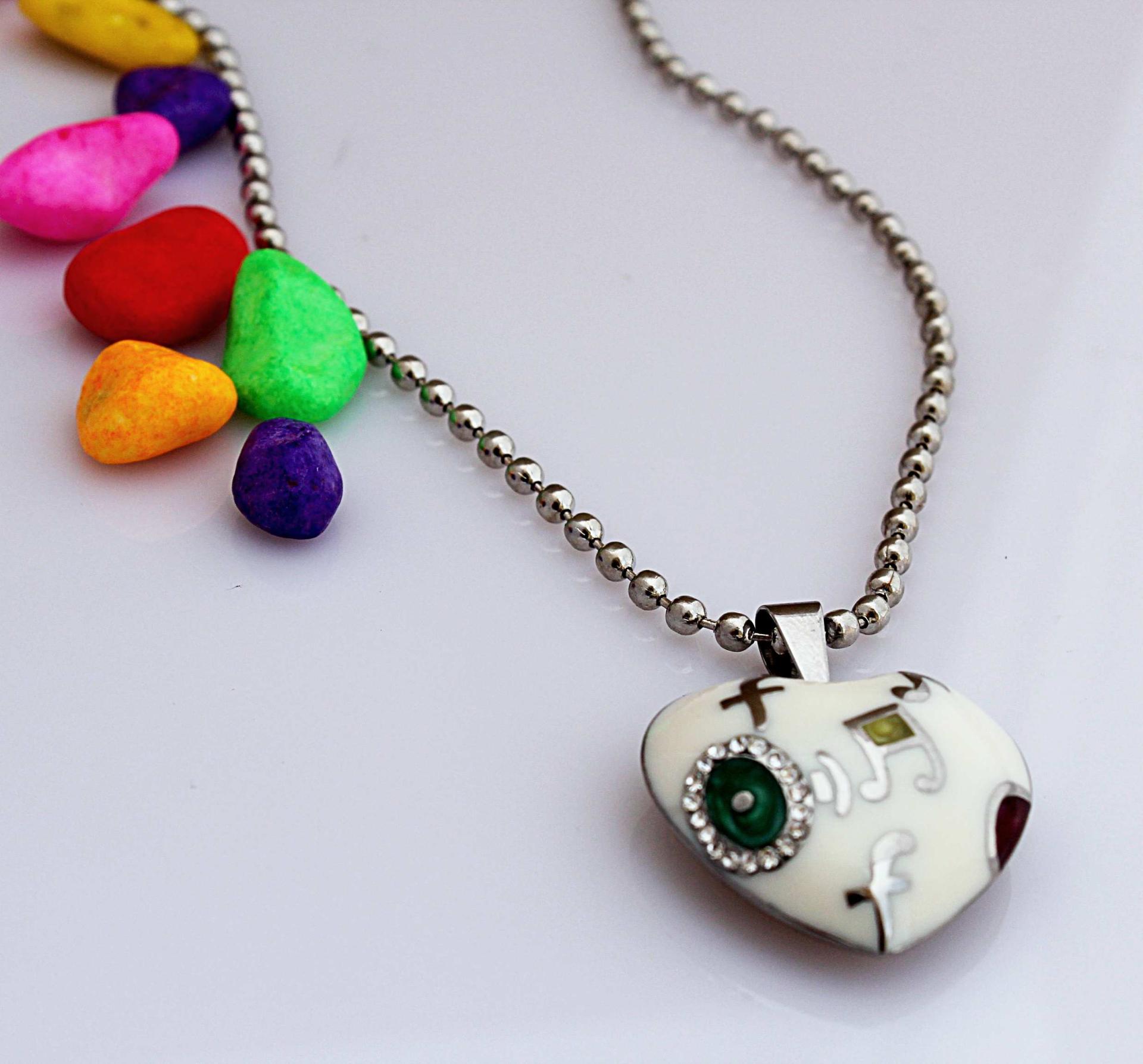 Colourful Enamelled Musical Note Flower Love Heart Pendant