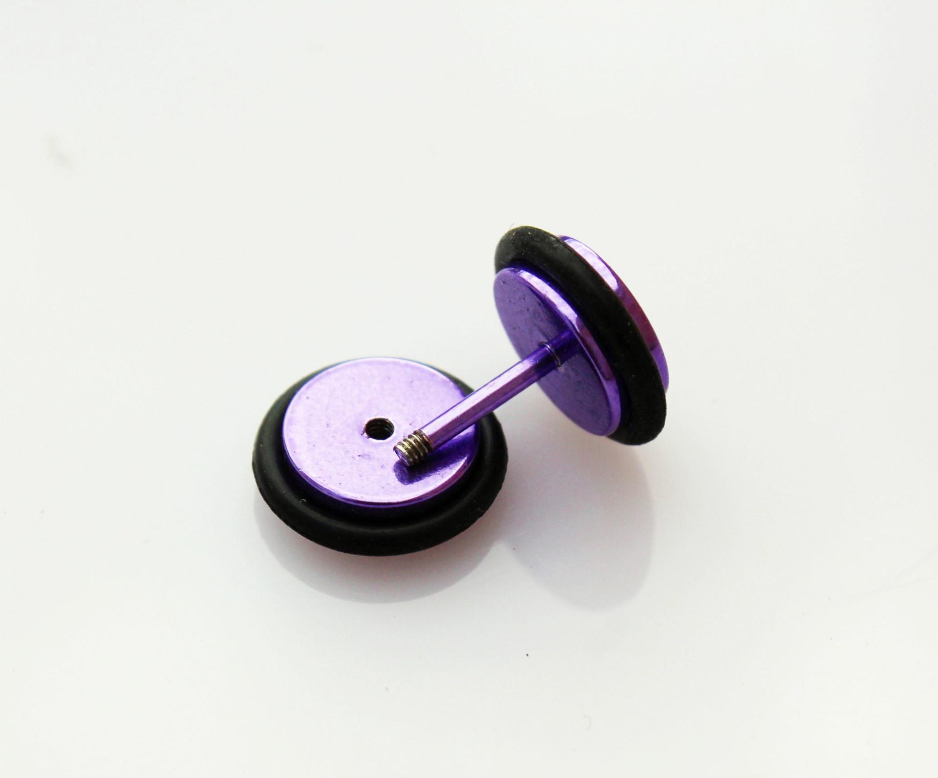 Fake Ear Plug Ear Stretcher - Bright Titanium Colours.