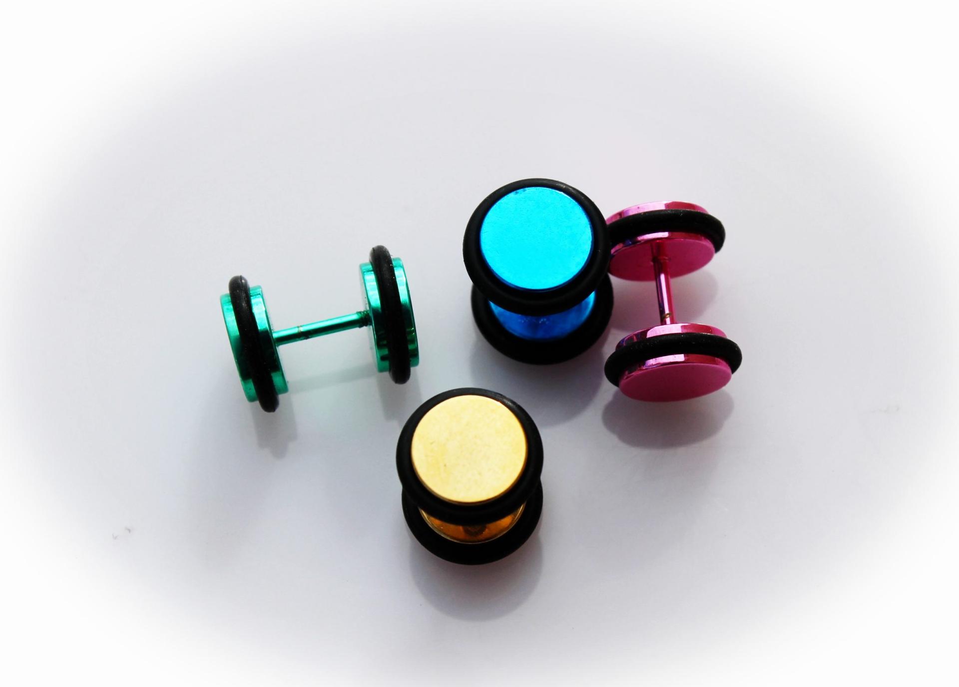 Fake Ear Plug Ear Stretcher - Bright Titanium Colours.