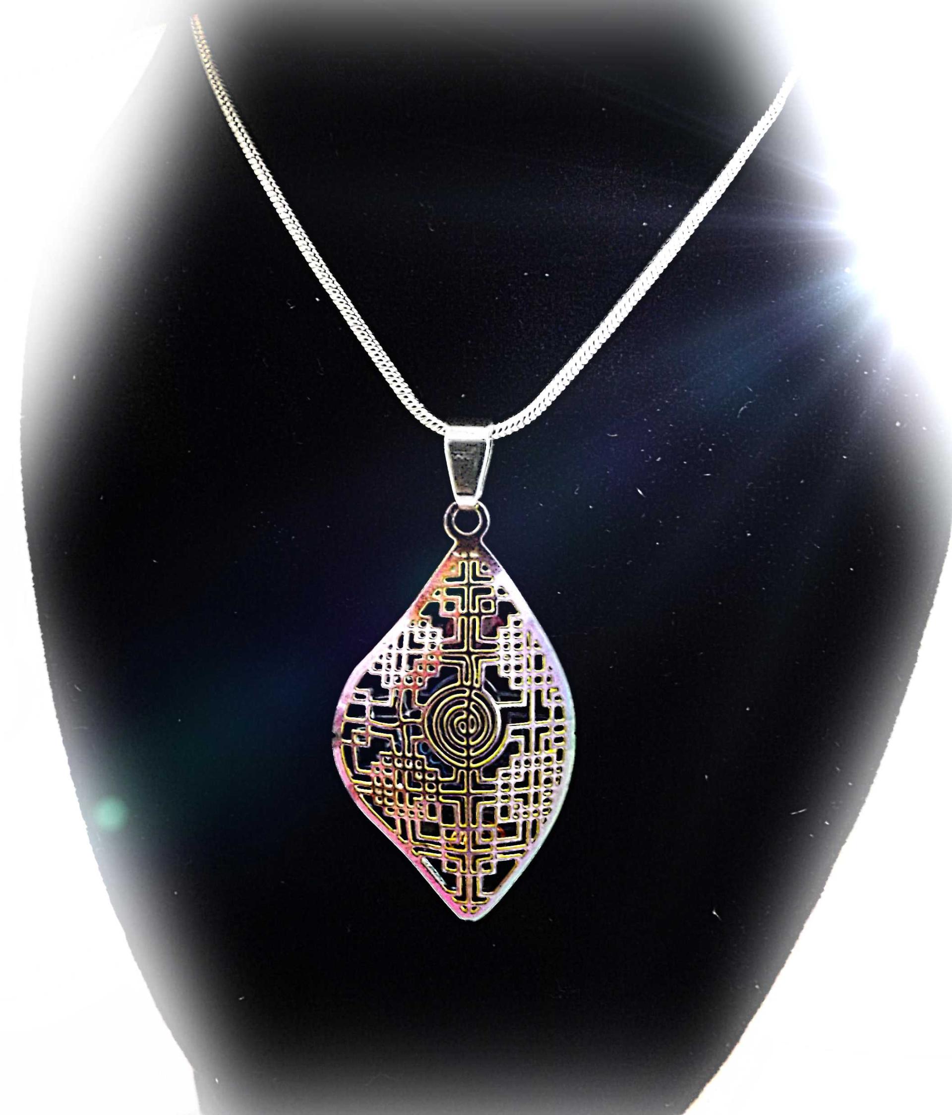 Stainless Steel 2-tone Rainbow Anodized Filigree Oval Pendant