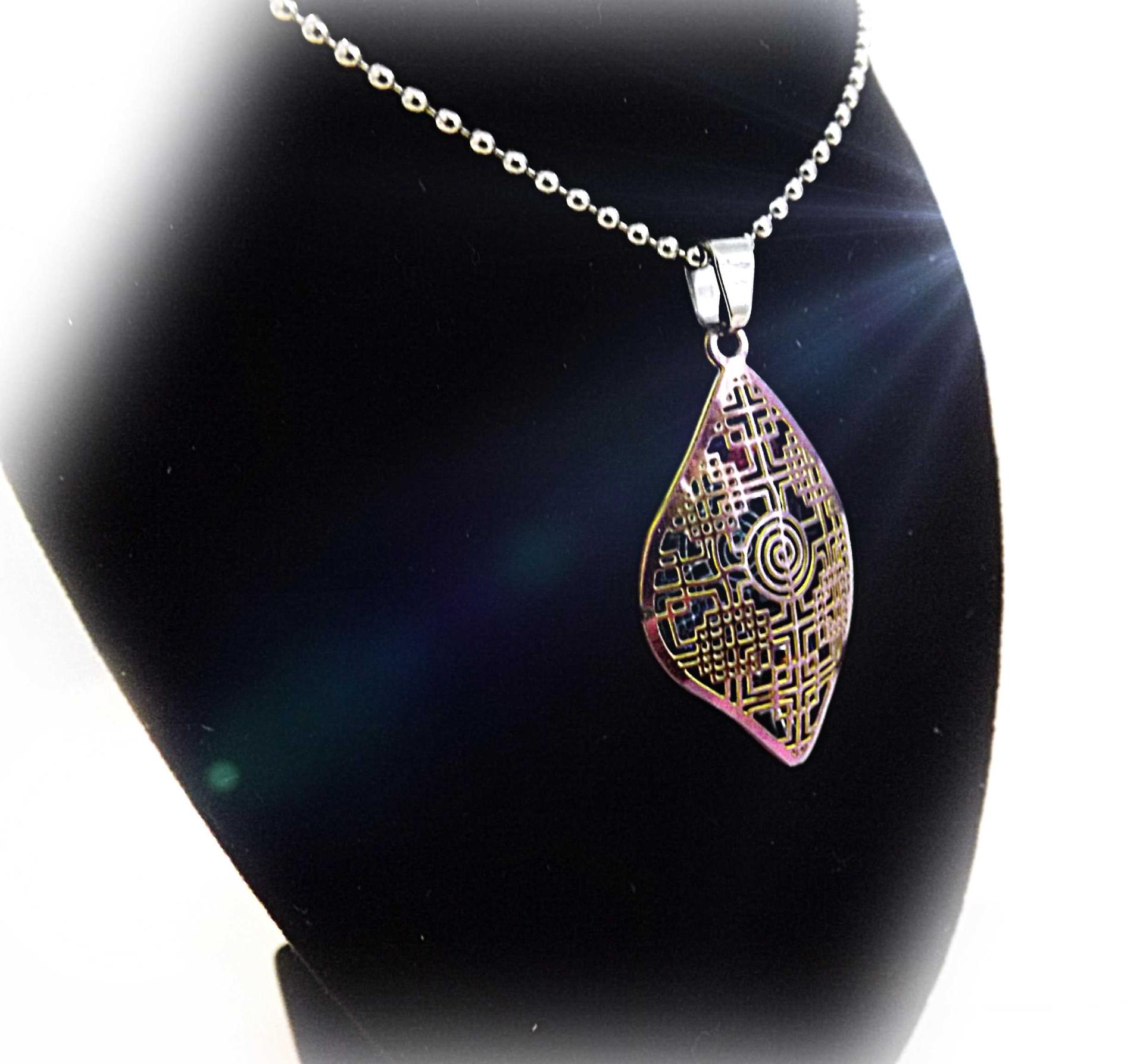 Stainless Steel 2-tone Rainbow Anodized Filigree Oval Pendant