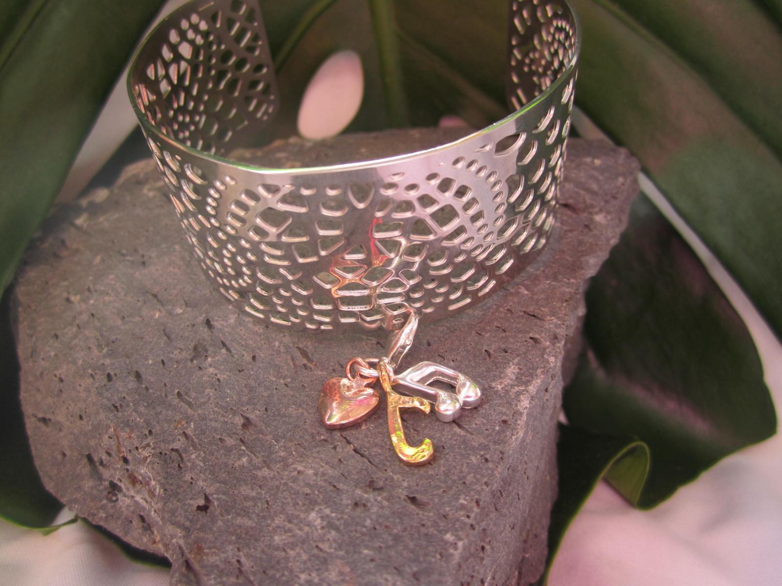 Flower Lace Cuff Bangle with charms