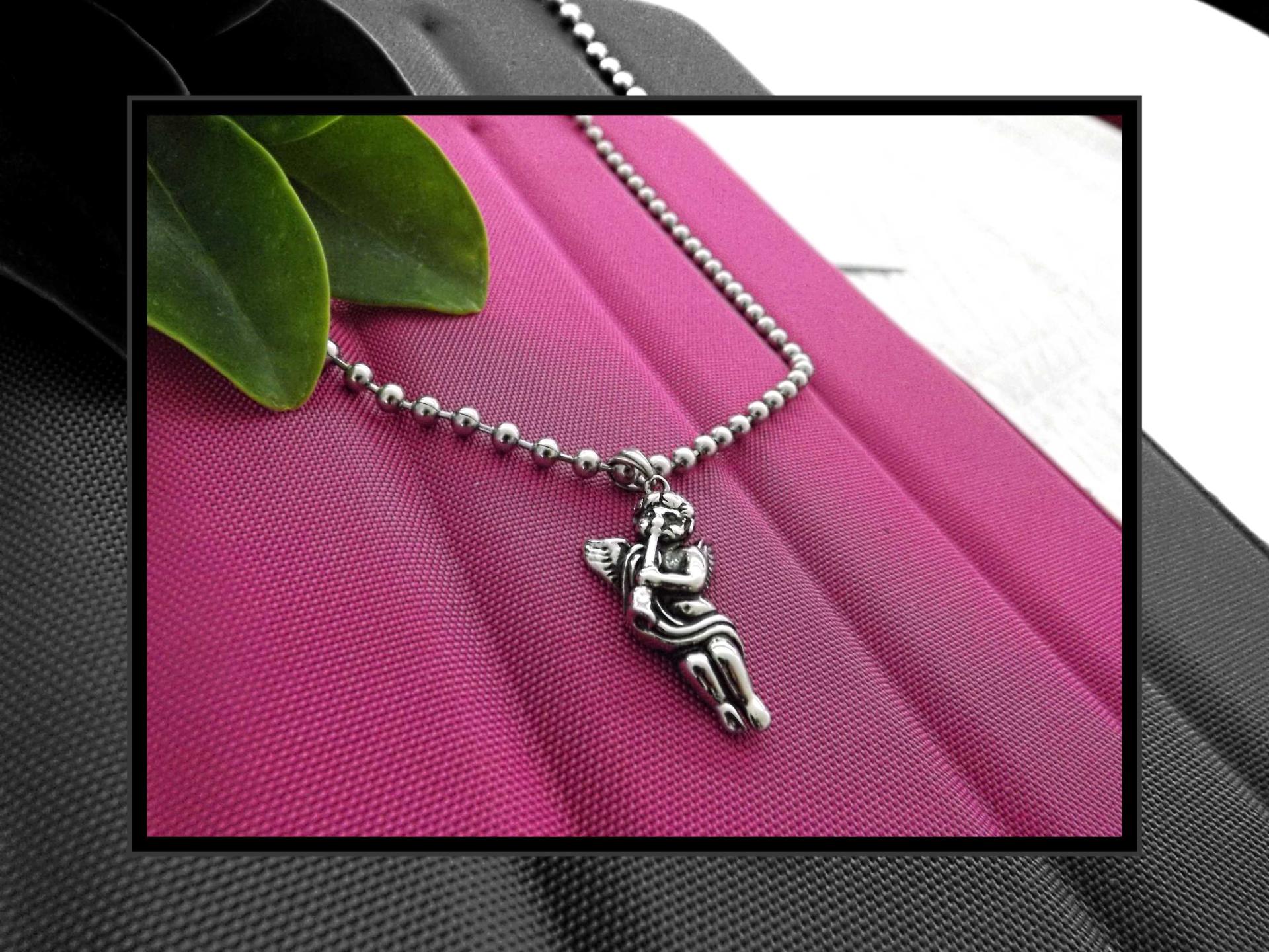 Flute Pendant - Stainless Steel Angel/Cupid Playing Flute