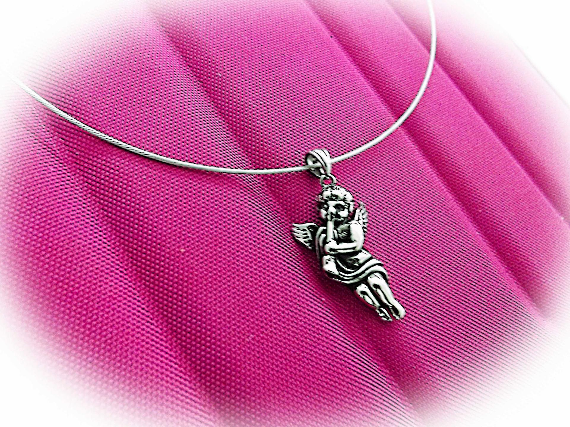 Flute Pendant - Stainless Steel Angel/Cupid Playing Flute