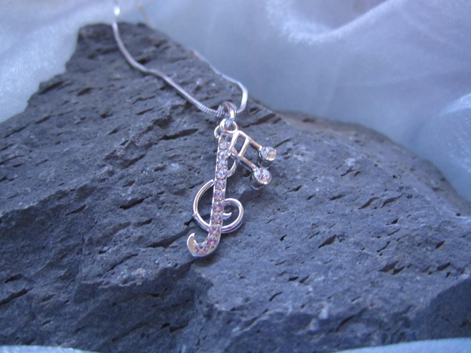 G Clef and Note Necklace with Crystals