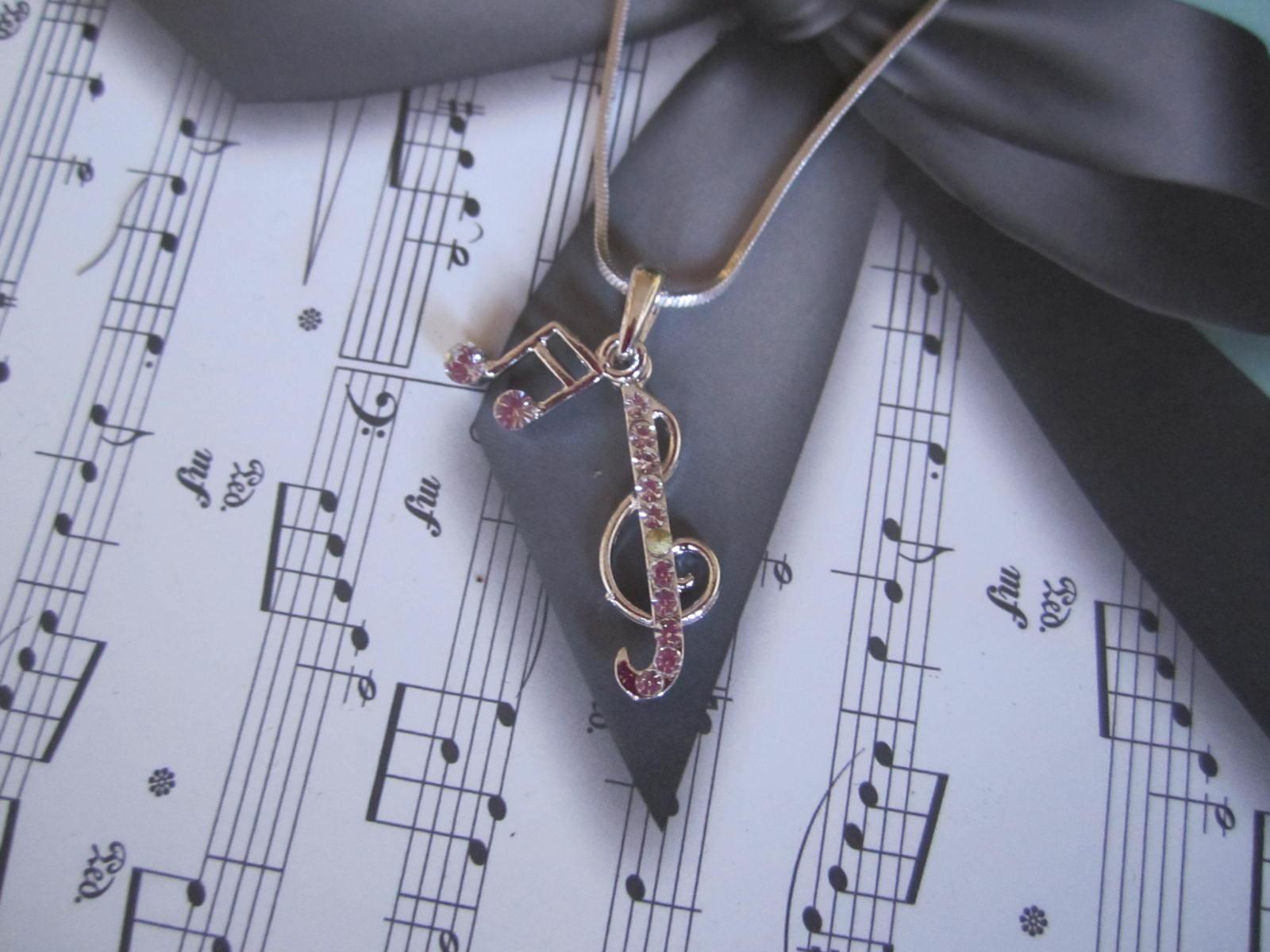 G Clef and Note Necklace with Crystals