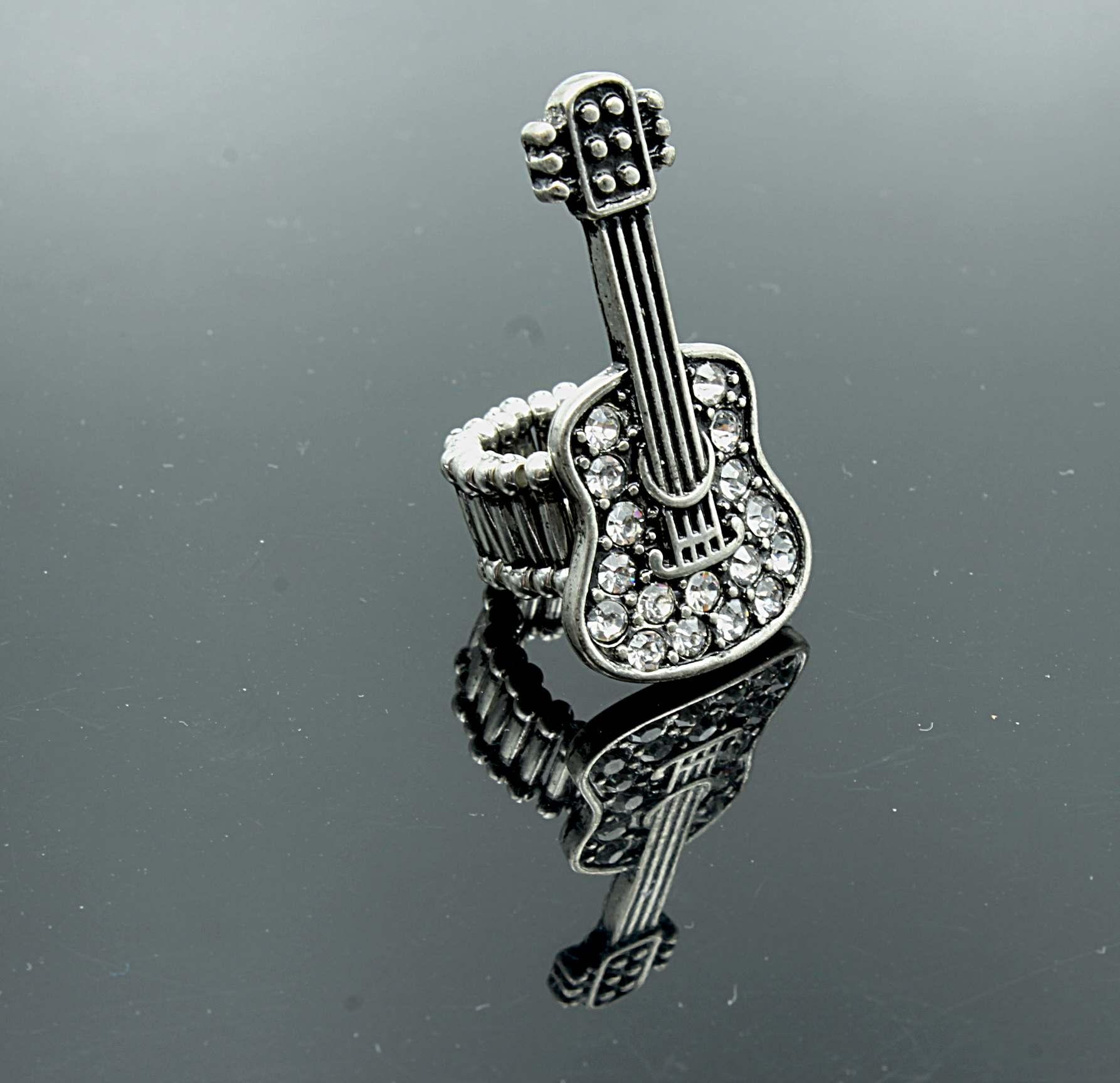 Guitar Ring in Stretch Crystal