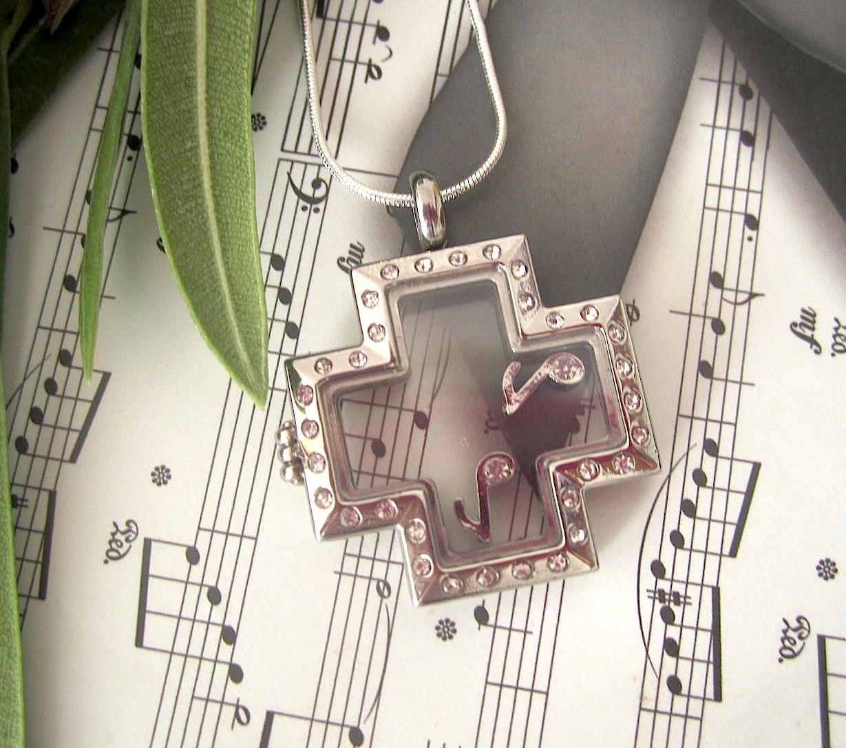 Glass Locket with Music Notes