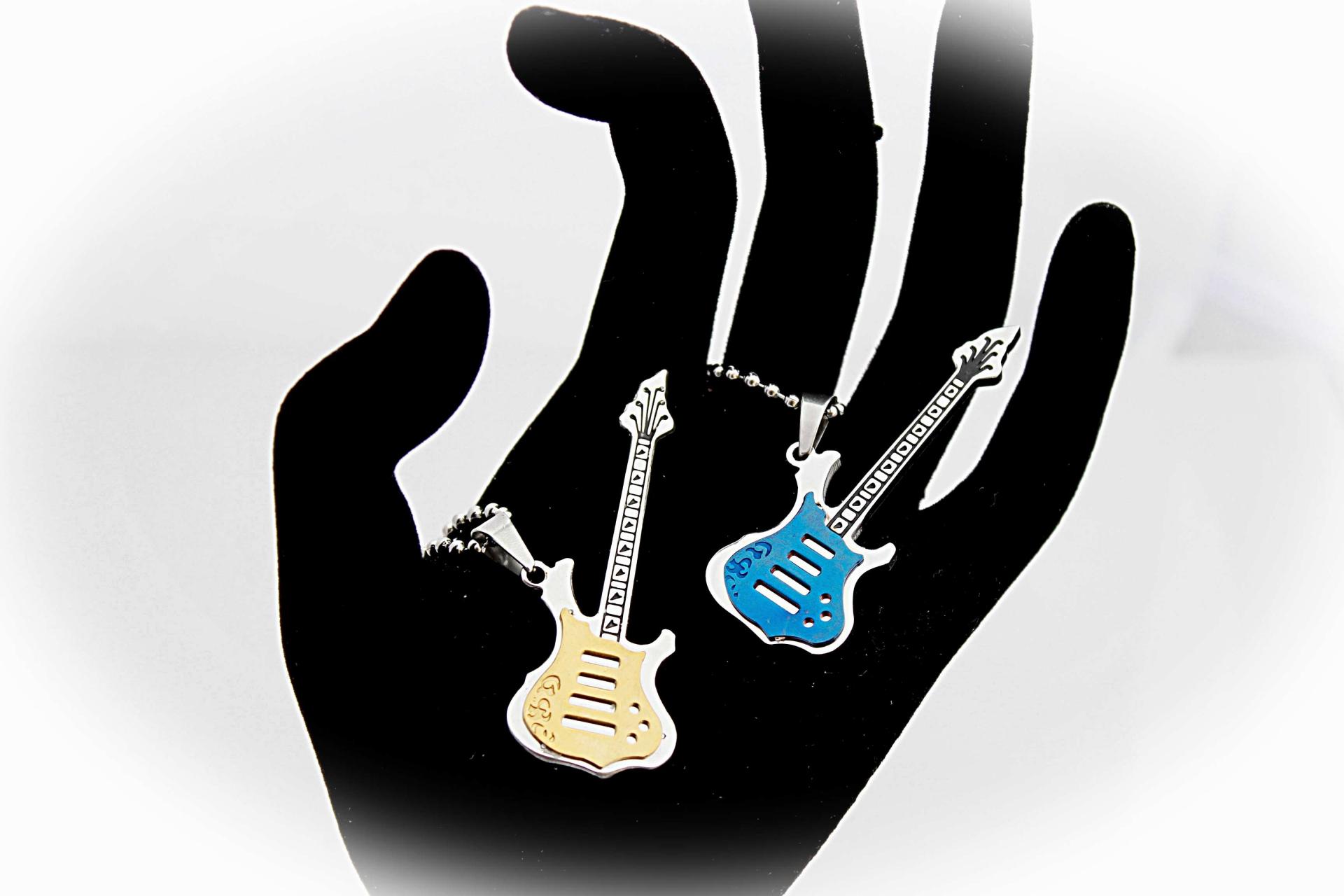 Titanium Guitar Pendants On Ball Chain - Choice of Colour and Chain