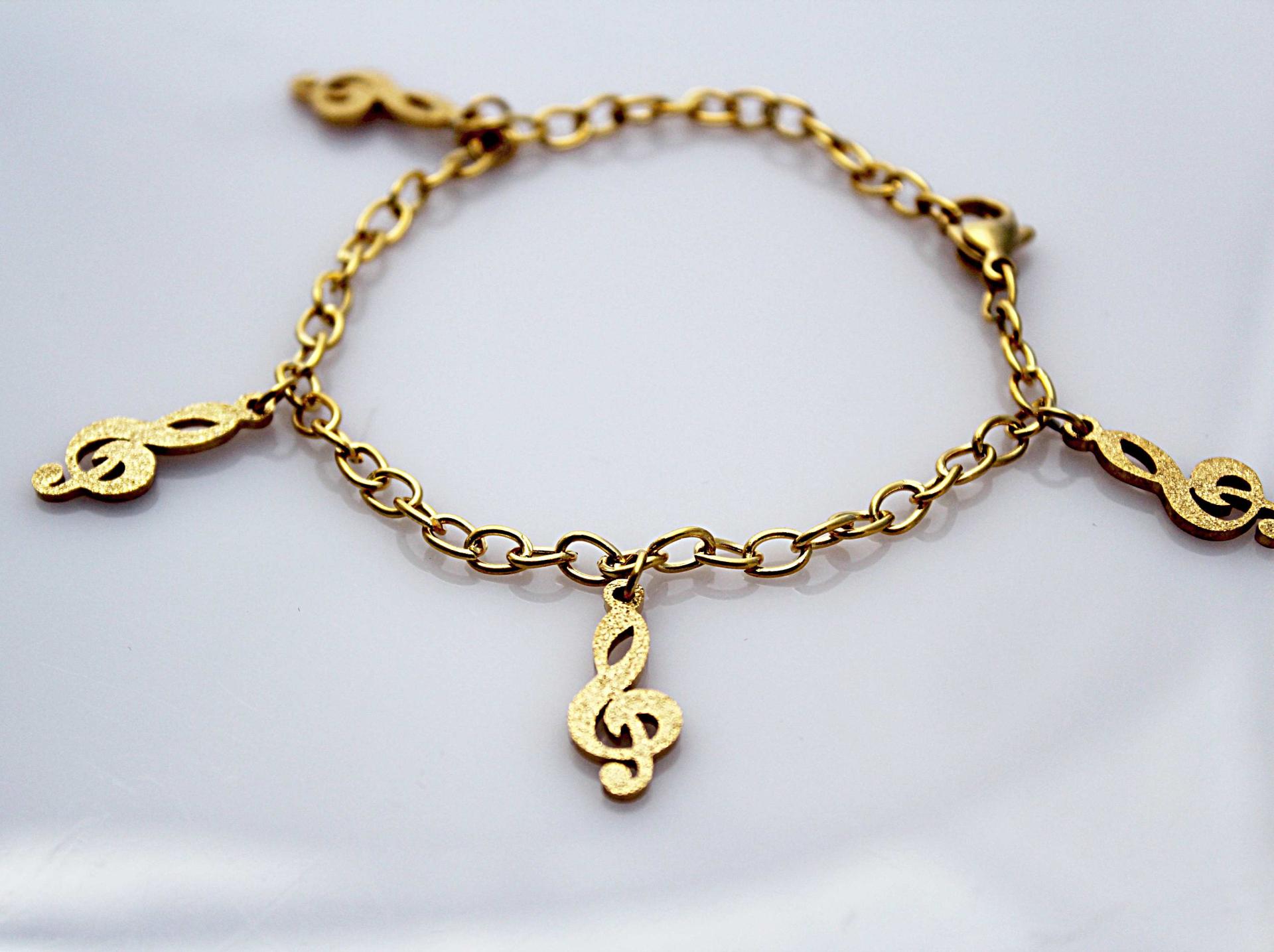 Treble Clef Gold Sandblasted Link Bracelet /Anklet