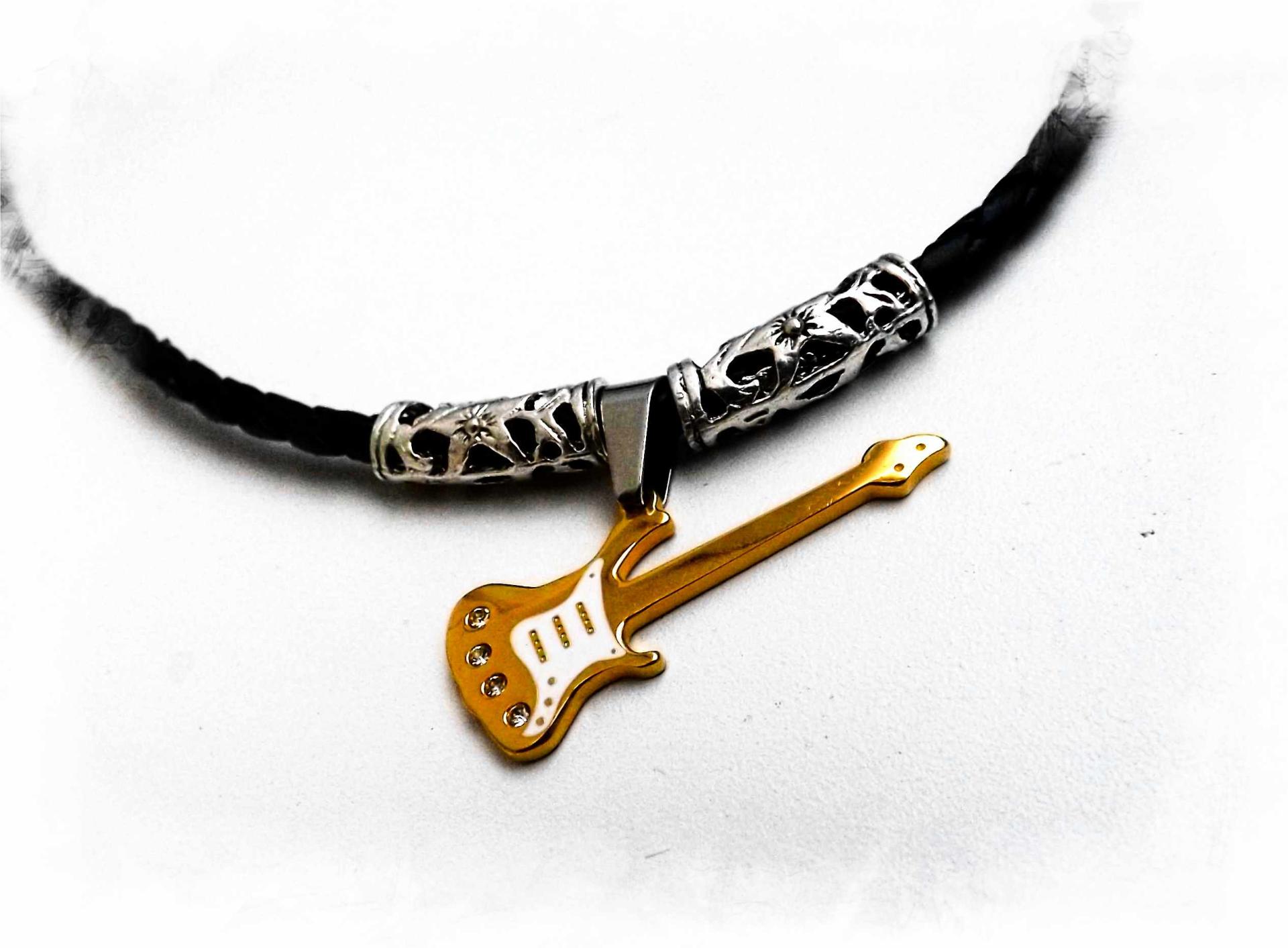 Gold Guitar Pendant with White Scratch Plate