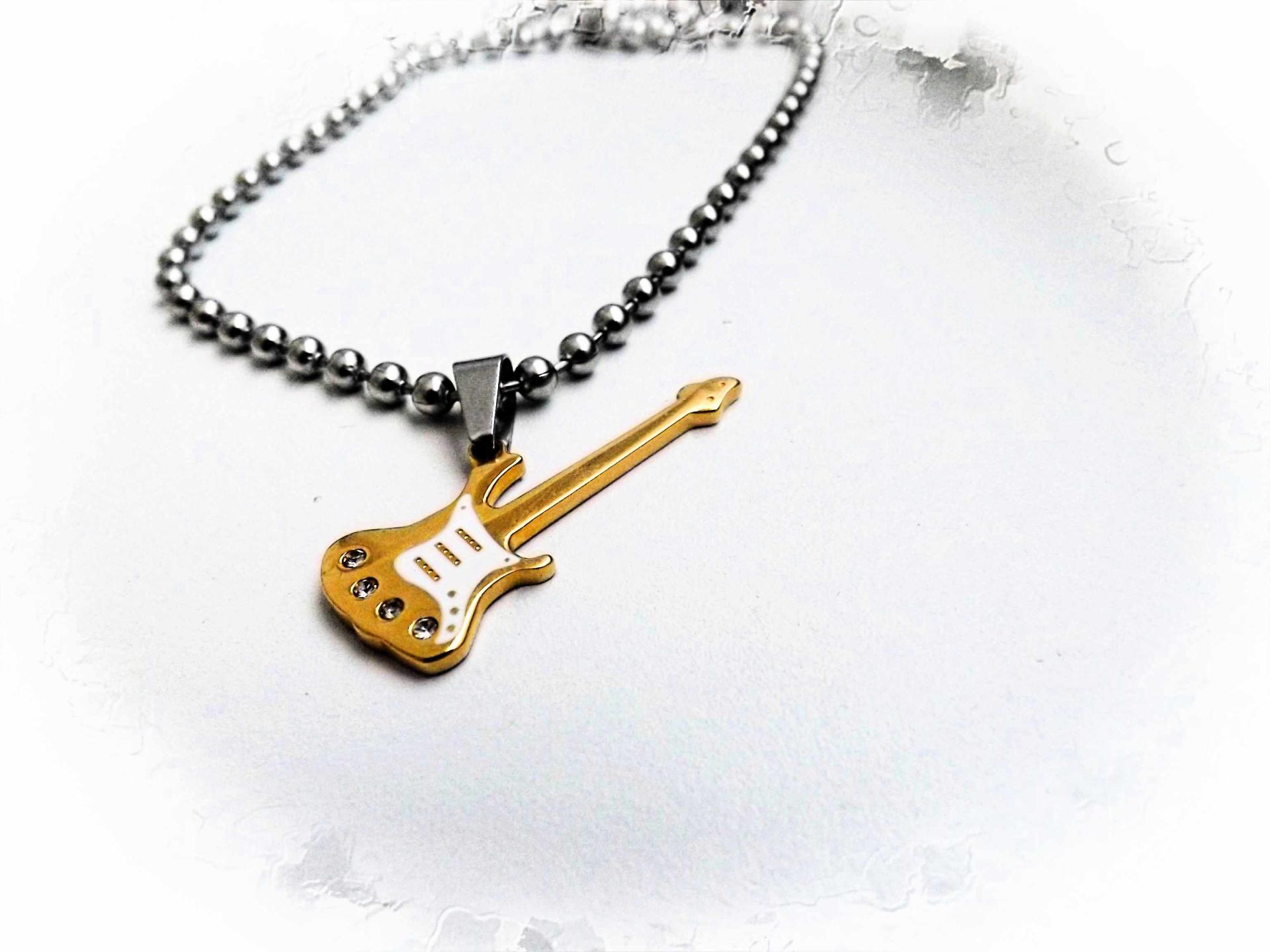 Gold Guitar Pendant  with White Scratch Plate