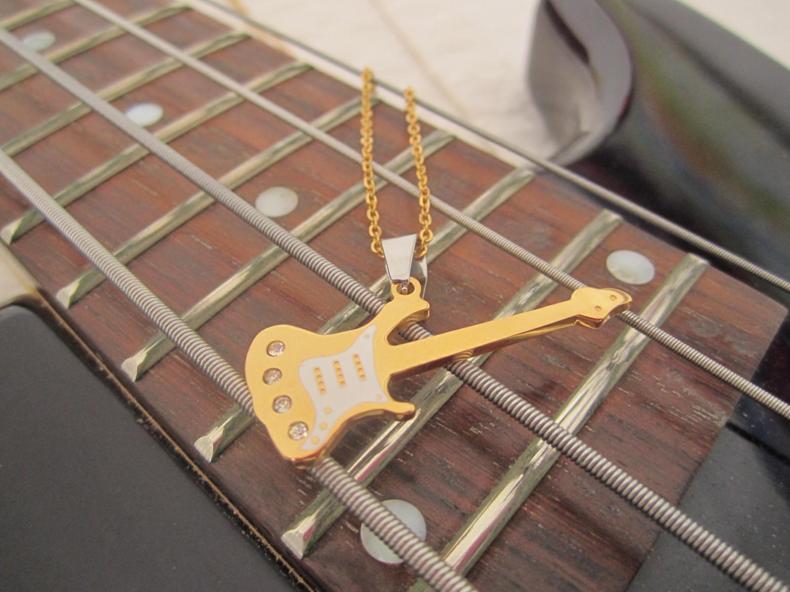 Gold Guitar Pendant  with White Scratch Plate