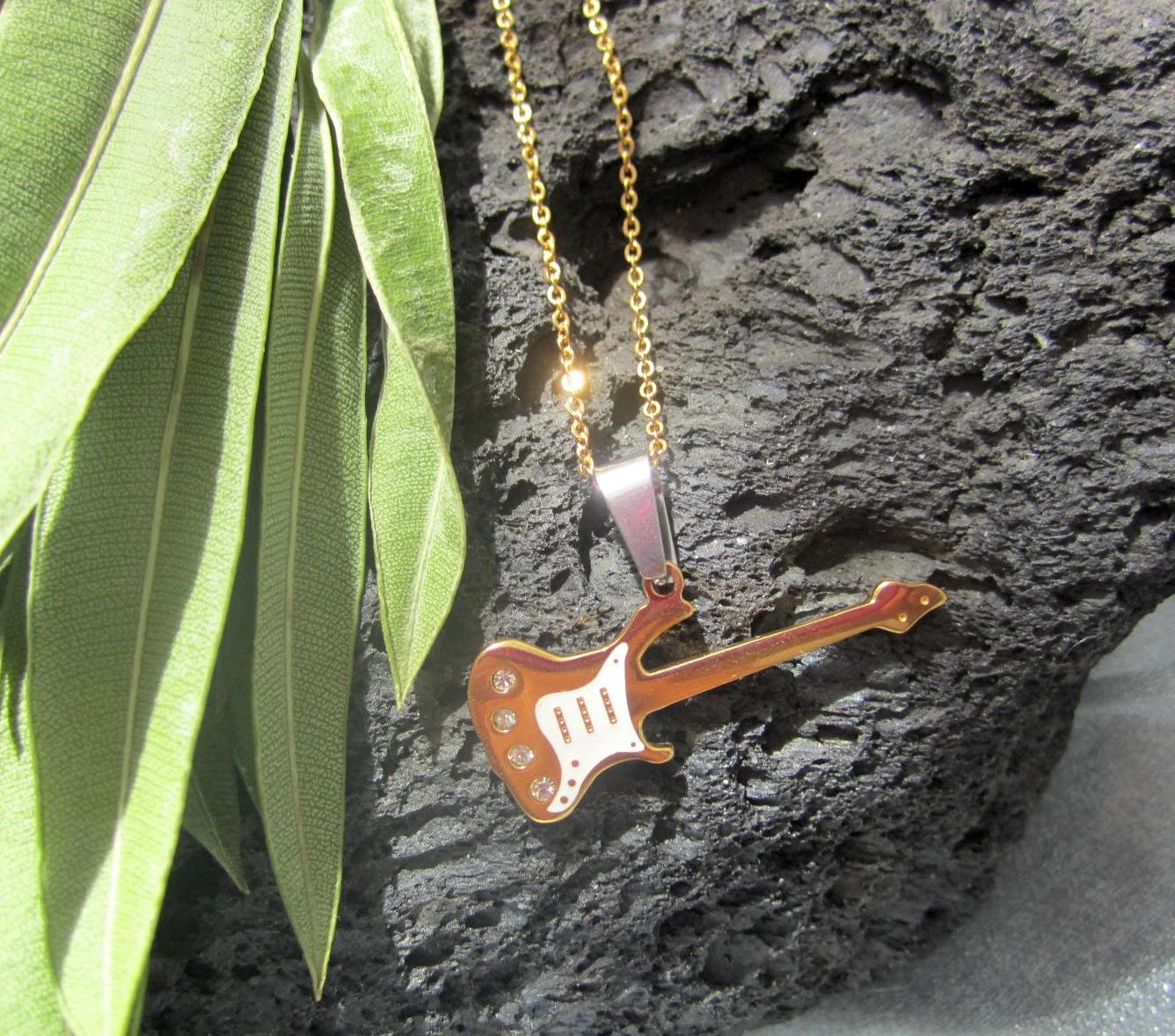 Gold Guitar Pendant  with White Scratch Plate