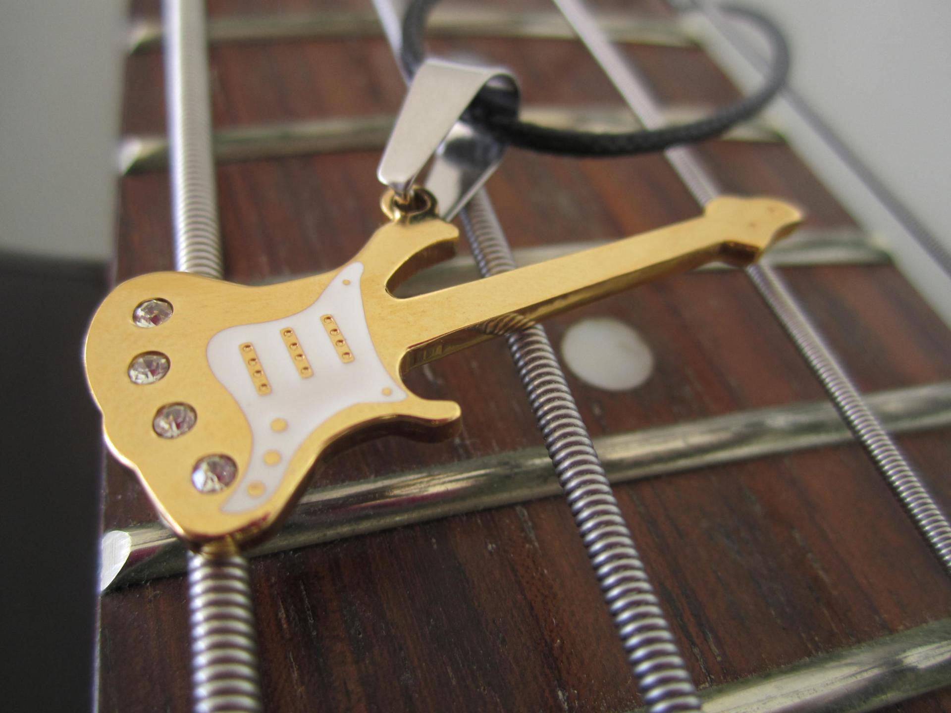 Gold Guitar Pendant  with White Scratch Plate