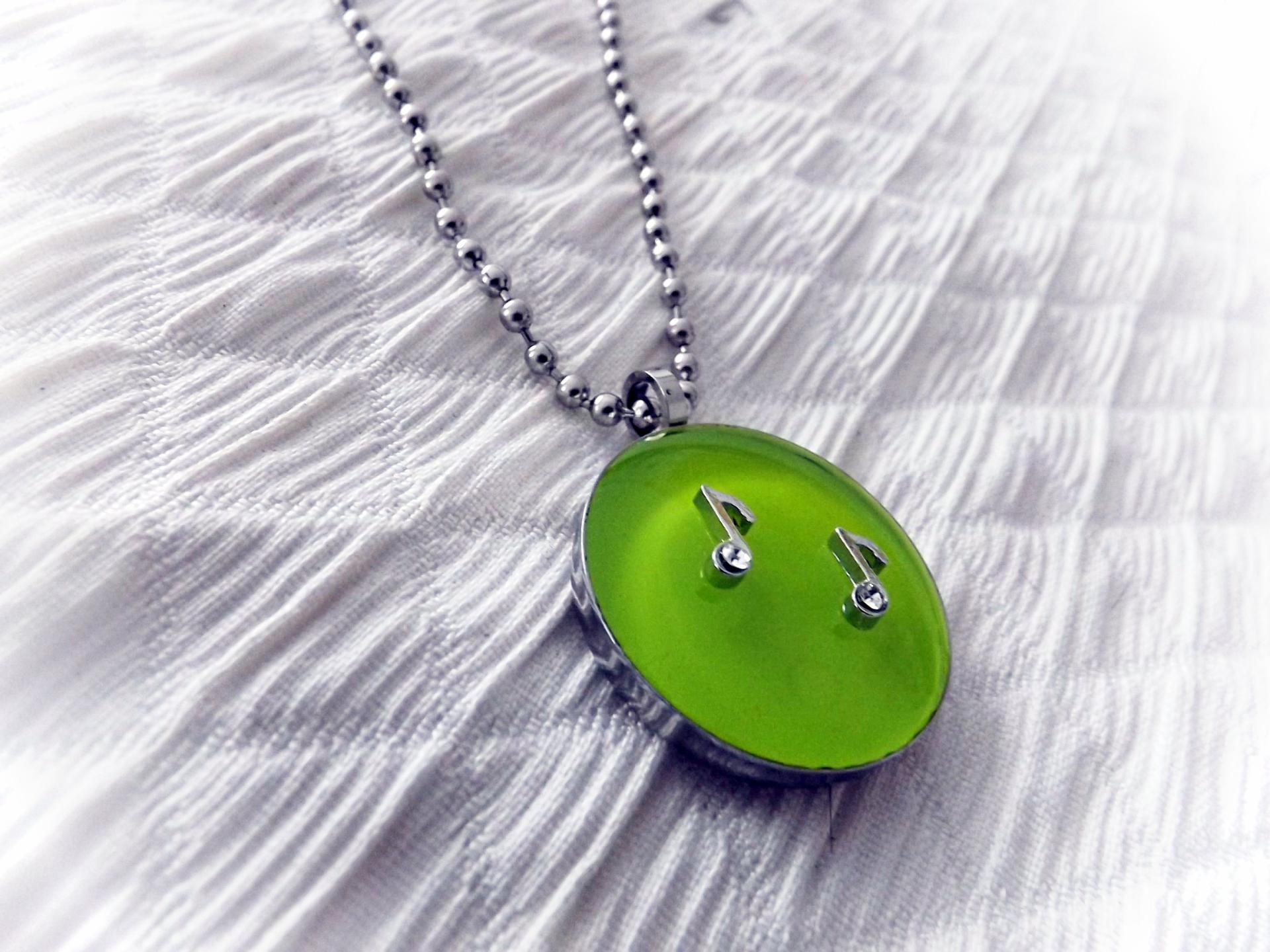 Lemon Green Circle Pendant With Music Notes