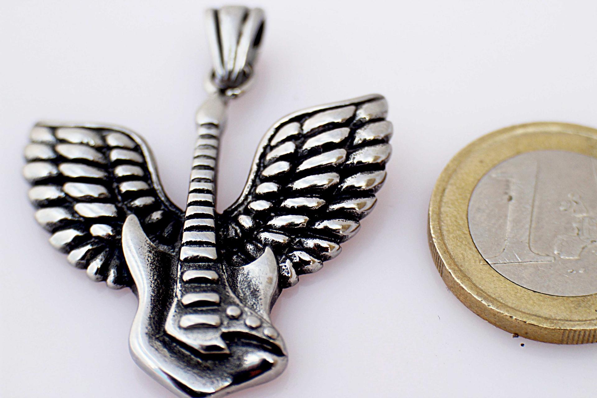 Guitar With Guardian Angel Wing Biker Music Pendant - Customise!
