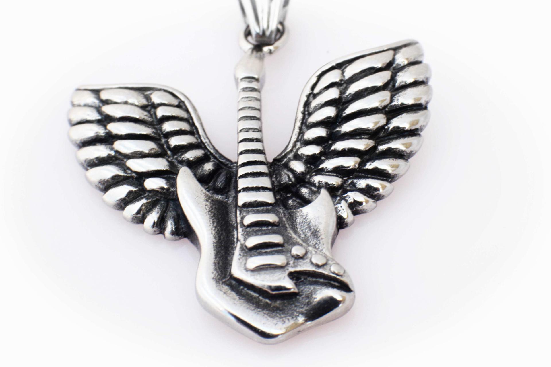 Guitar With Guardian Angel Wing Biker Music Pendant  - Customise!