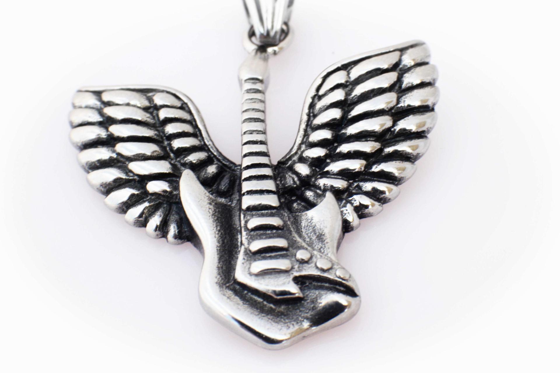Guitar With Guardian Angel Wing Biker Music Pendant - Customise!