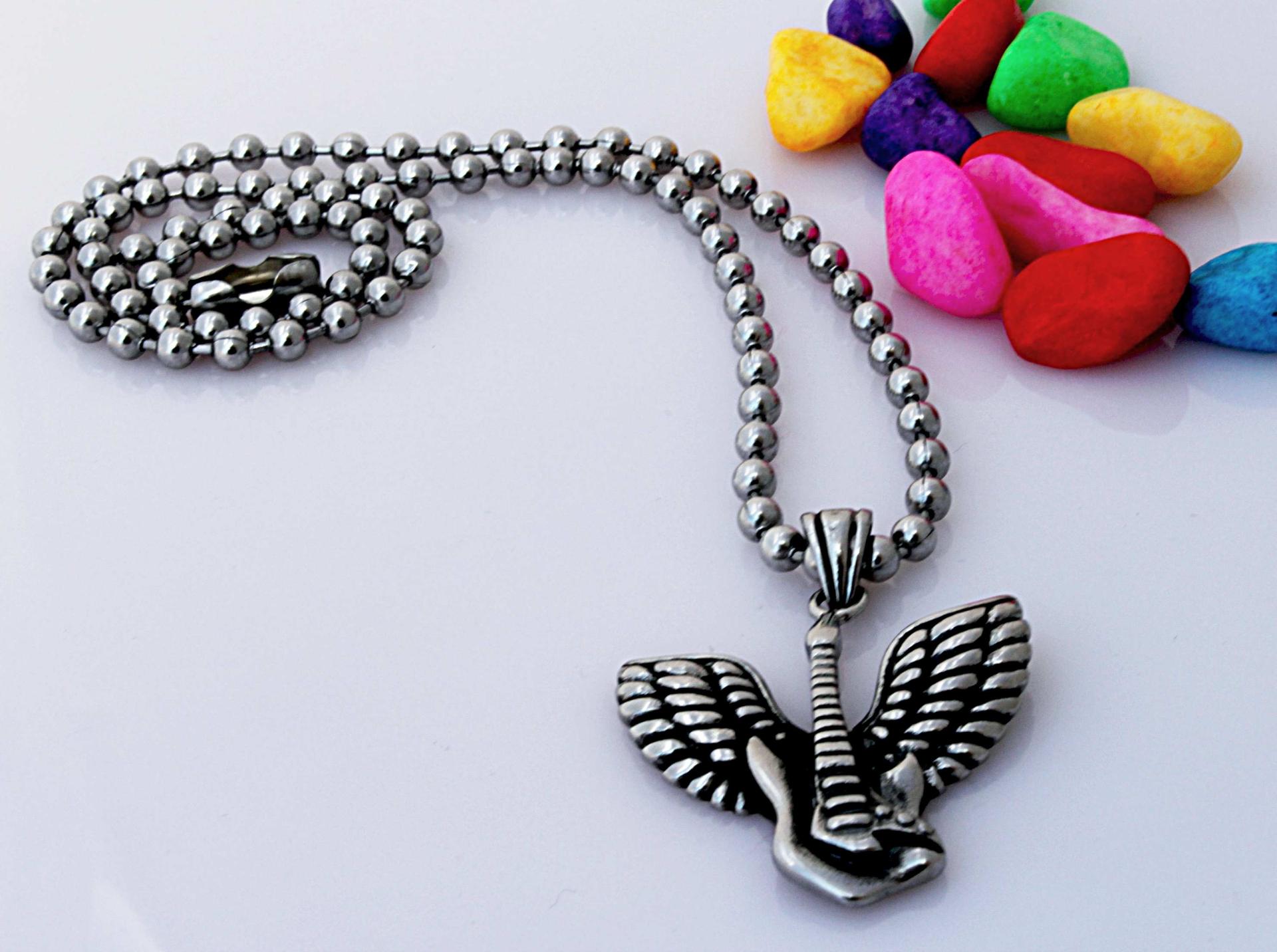 Guitar With Guardian Angel Wing Biker Music Pendant - Customise!