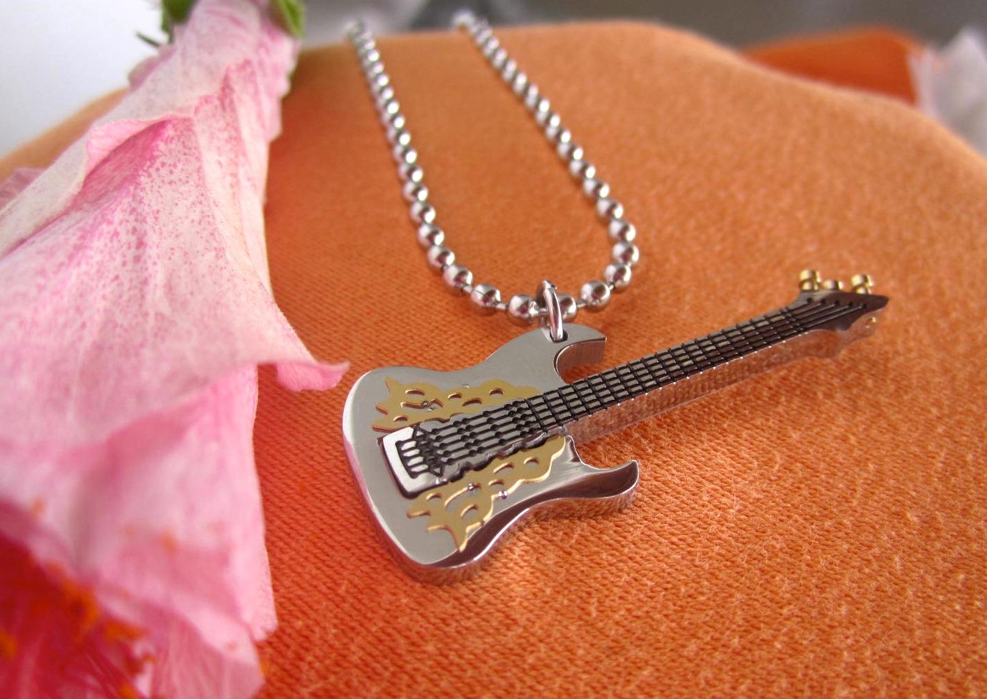 Guitar Pendant 3 tone Stainless Steel with Fancy Scratch Plate