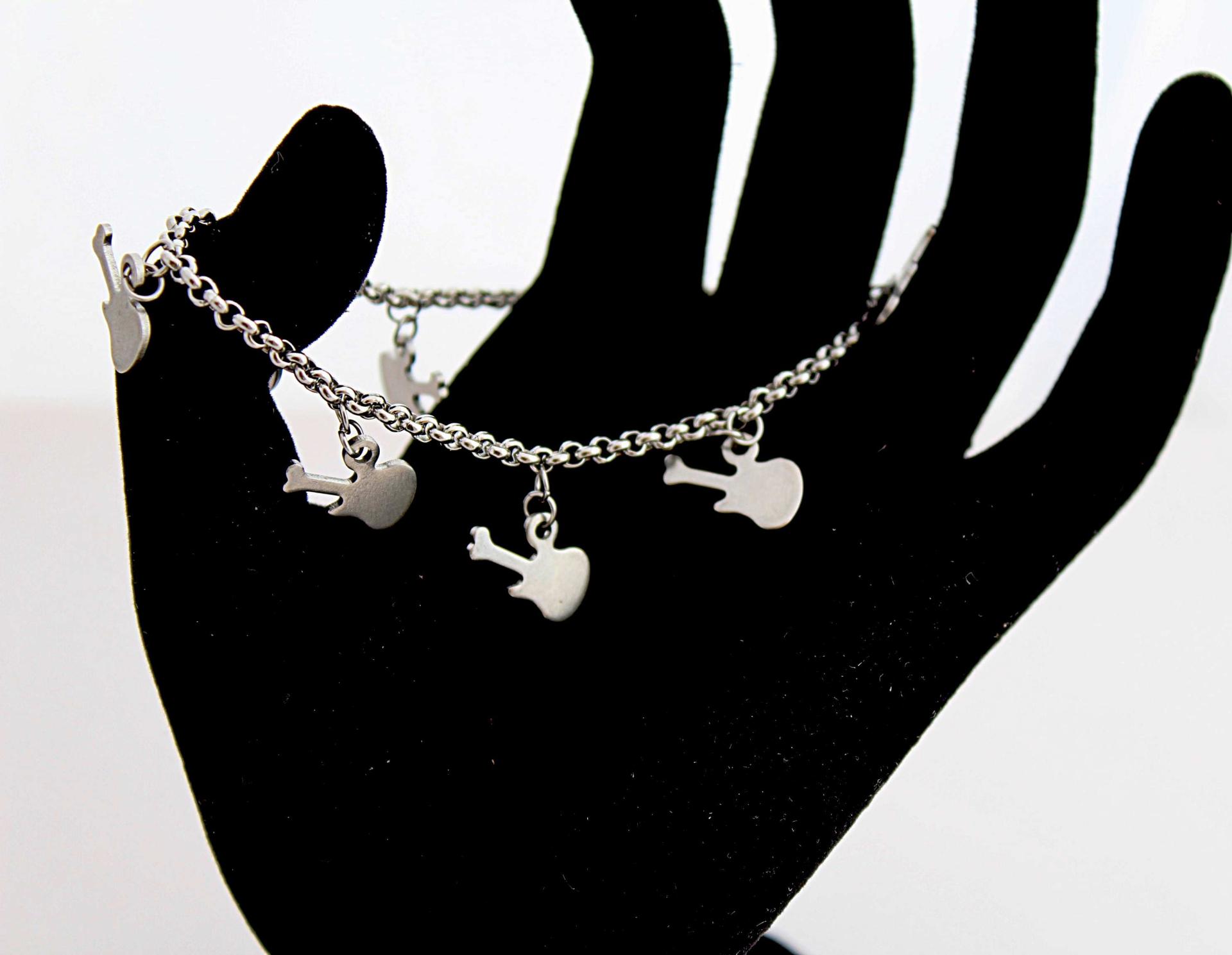 Guitar Charm Bracelet / Anklet In Stainless Steel