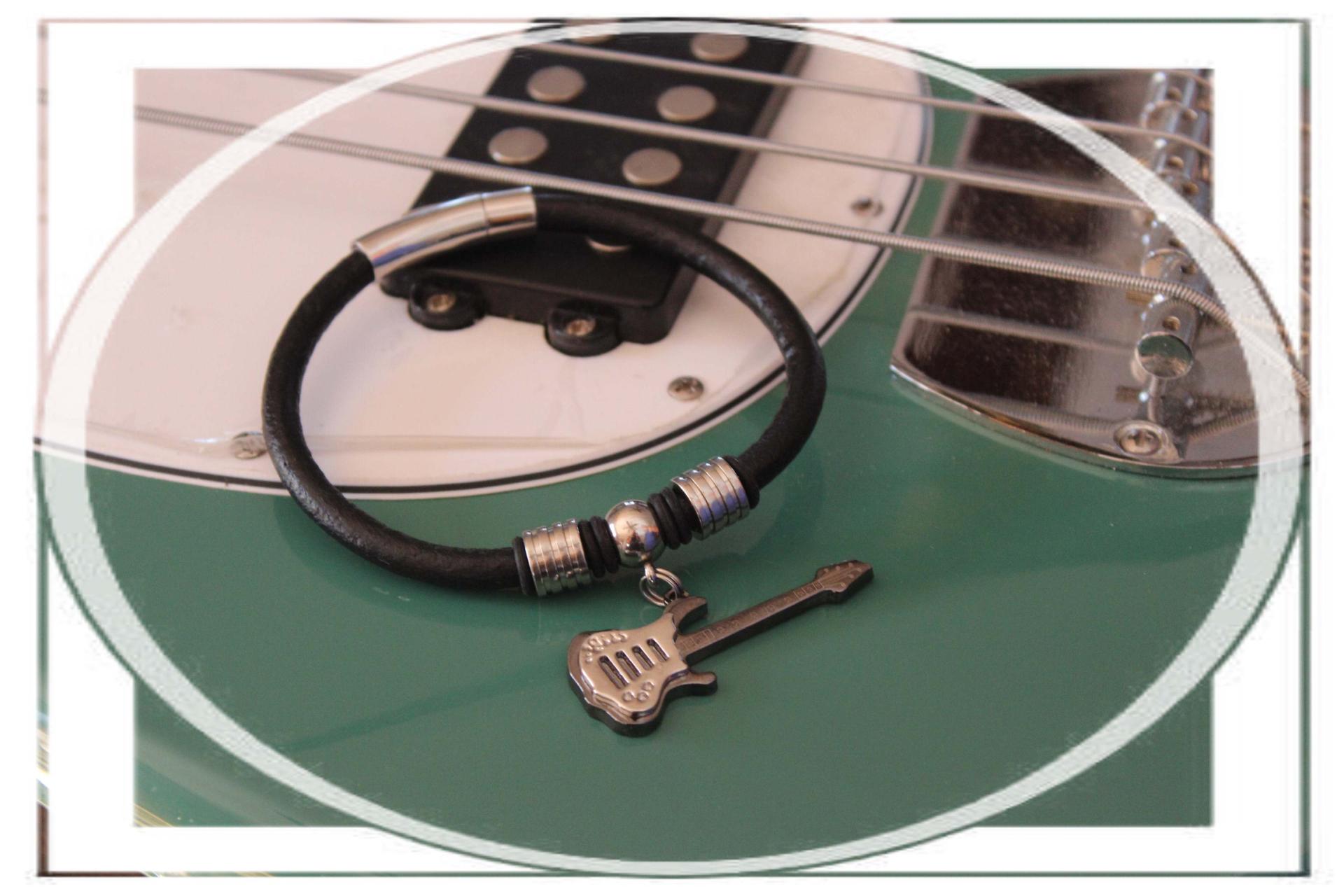 Guitar Dangle Leather & Steel Bracelet - Customisable