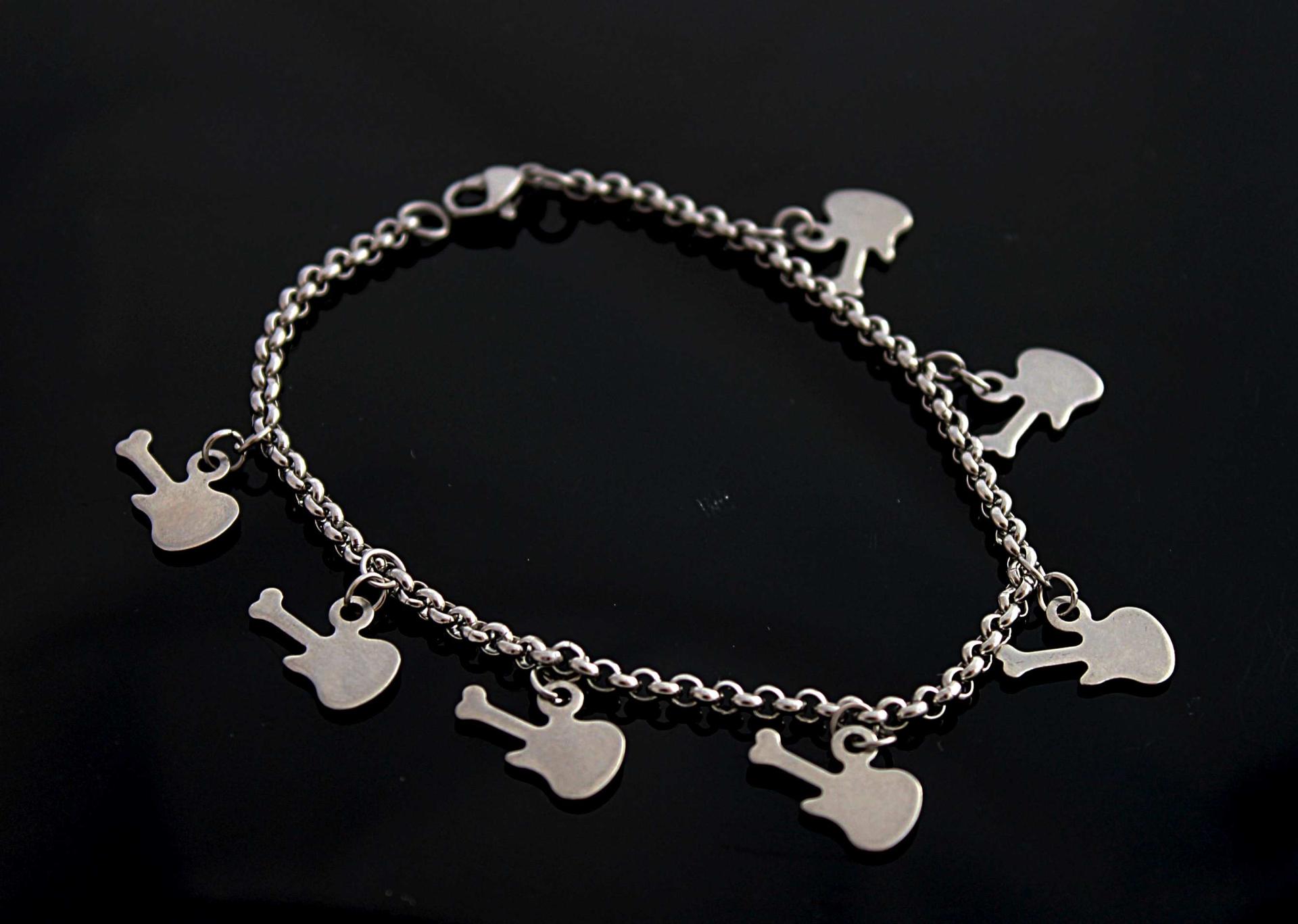 Guitar Charm Bracelet / Anklet In Stainless Steel