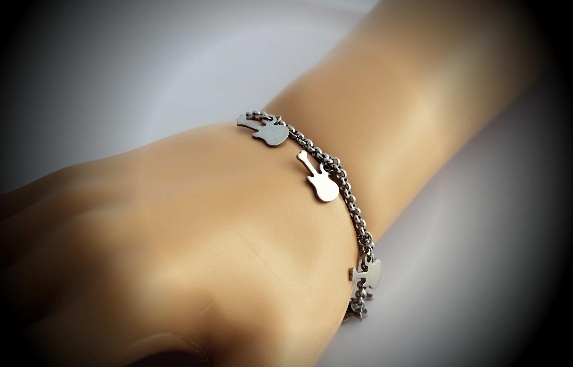 Guitar Charm Bracelet / Anklet In Stainless Steel