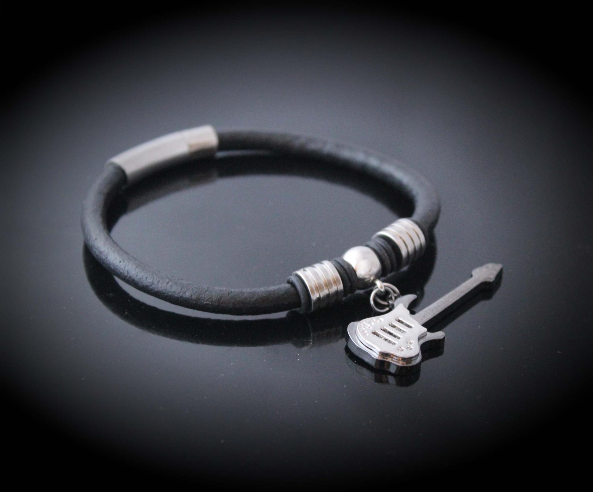 Guitar Dangle Leather & Steel Bracelet - Customisable