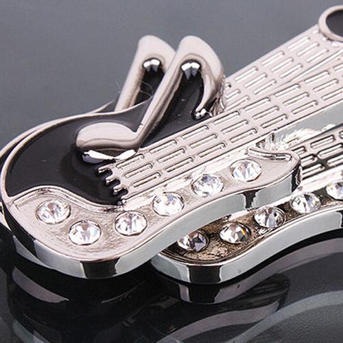 Guitar Keyring - Guitar Shaped Keychain Black with Crystal