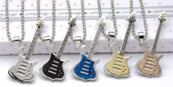 Titanium Guitar Pendants On Ball Chain - Choice of Colour and Chain