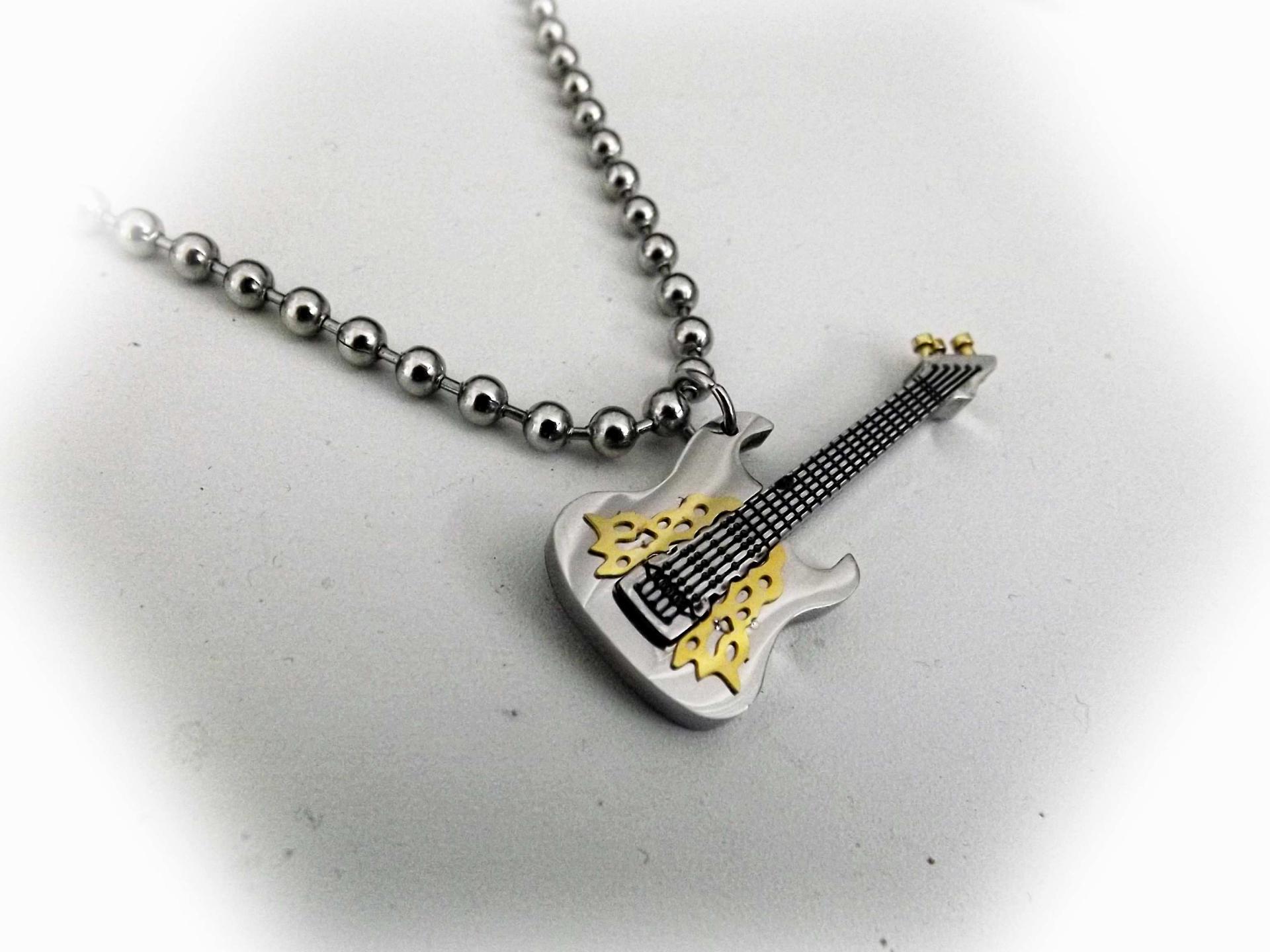 Guitar Pendant 3 tone Stainless Steel with Fancy Scratch Plate