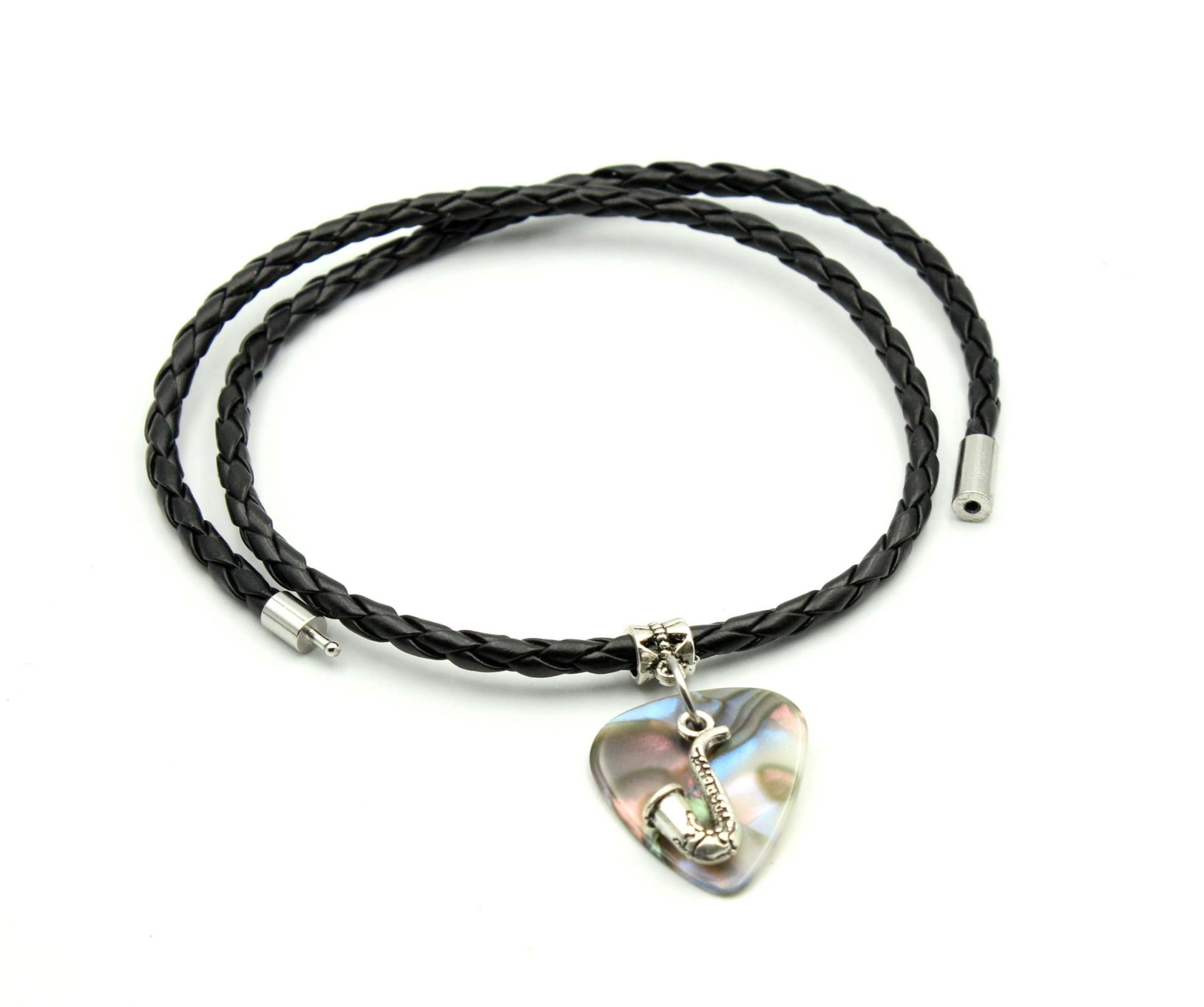 Saxophone Choker Necklace on Seashell Guitar Pick