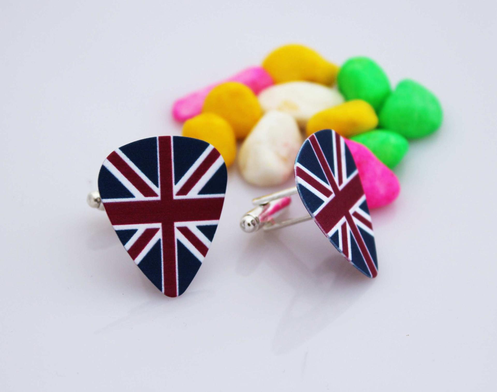 Guitar Pick Cufflinks - British Flag & American Flag - Patriotic Cufflinks